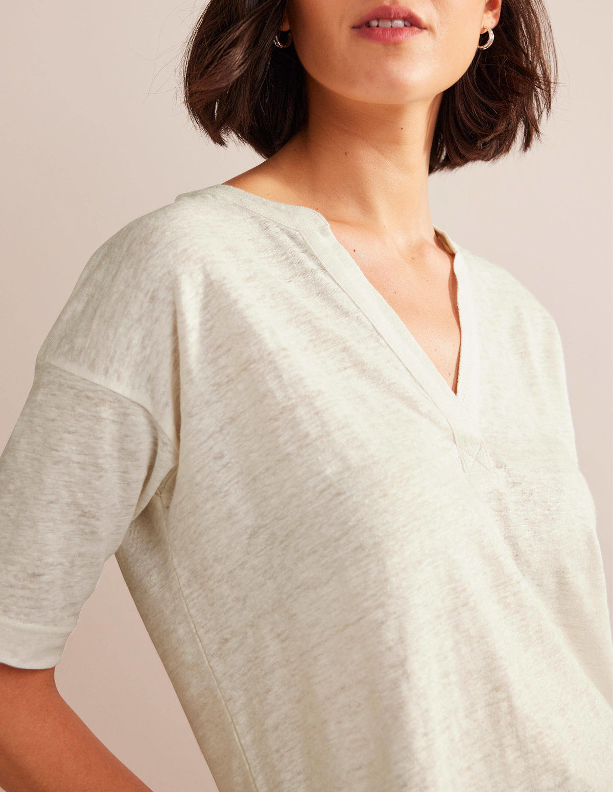Notch Neck Linen Henley Top-Ivory-2
