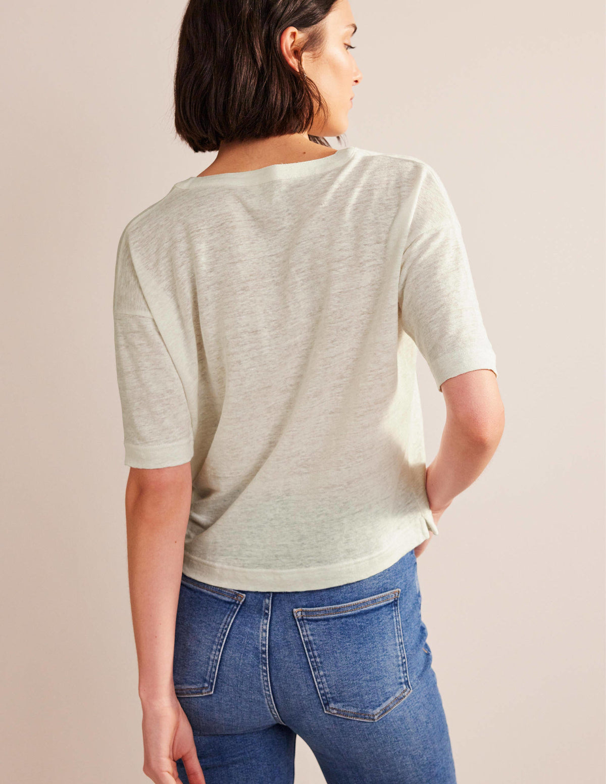 Notch Neck Linen Henley Top-Ivory - Image 3