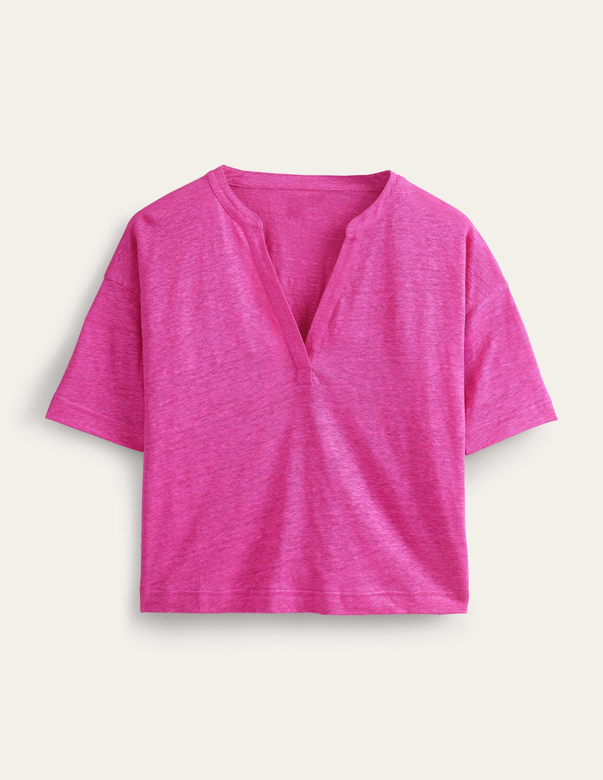 Notch Neck Linen Henley Top-Phlox Pink-5