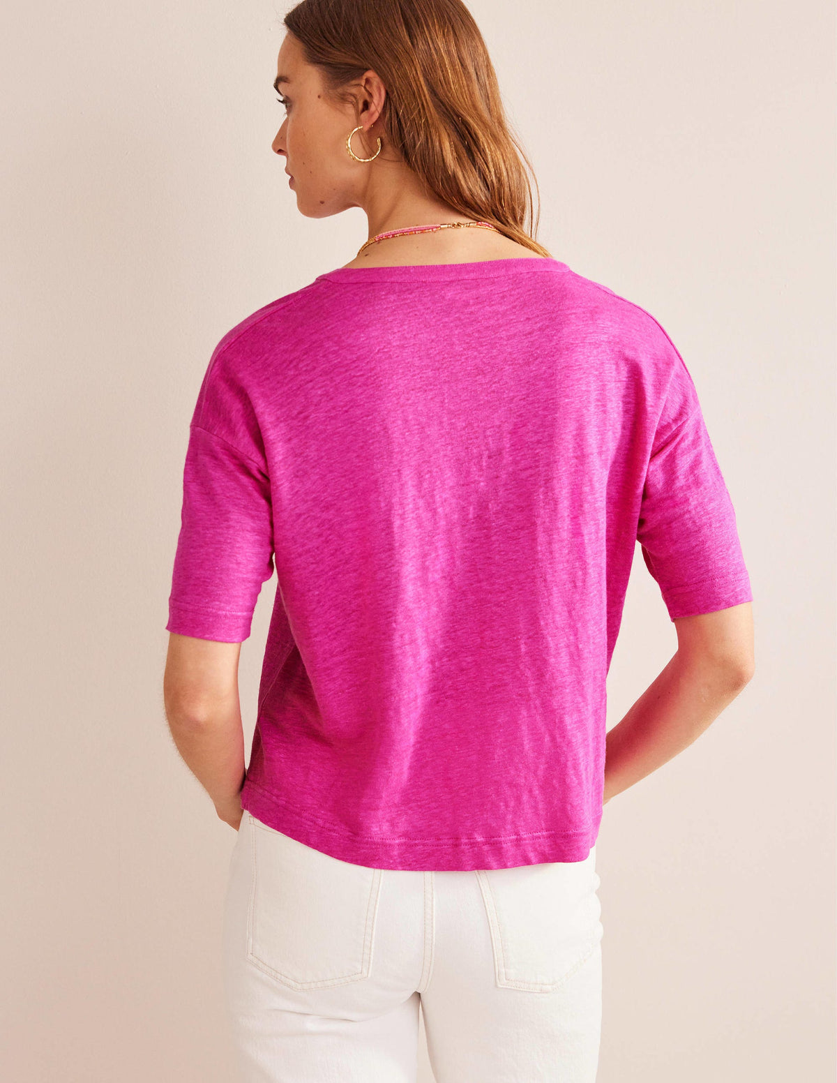 Notch Neck Linen Henley Top-Phlox Pink - Image 3