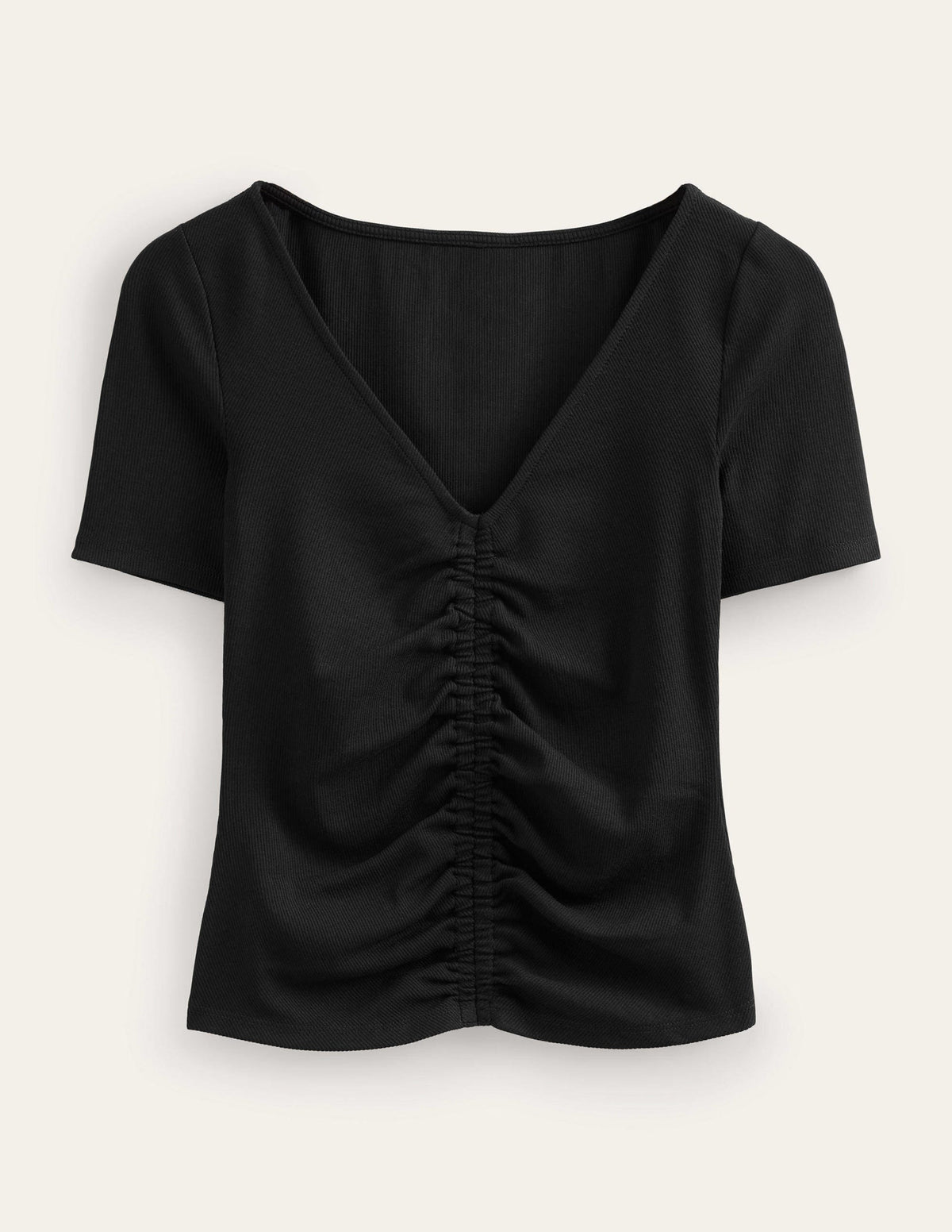 Ruched Front Rib T-shirt-Black-5