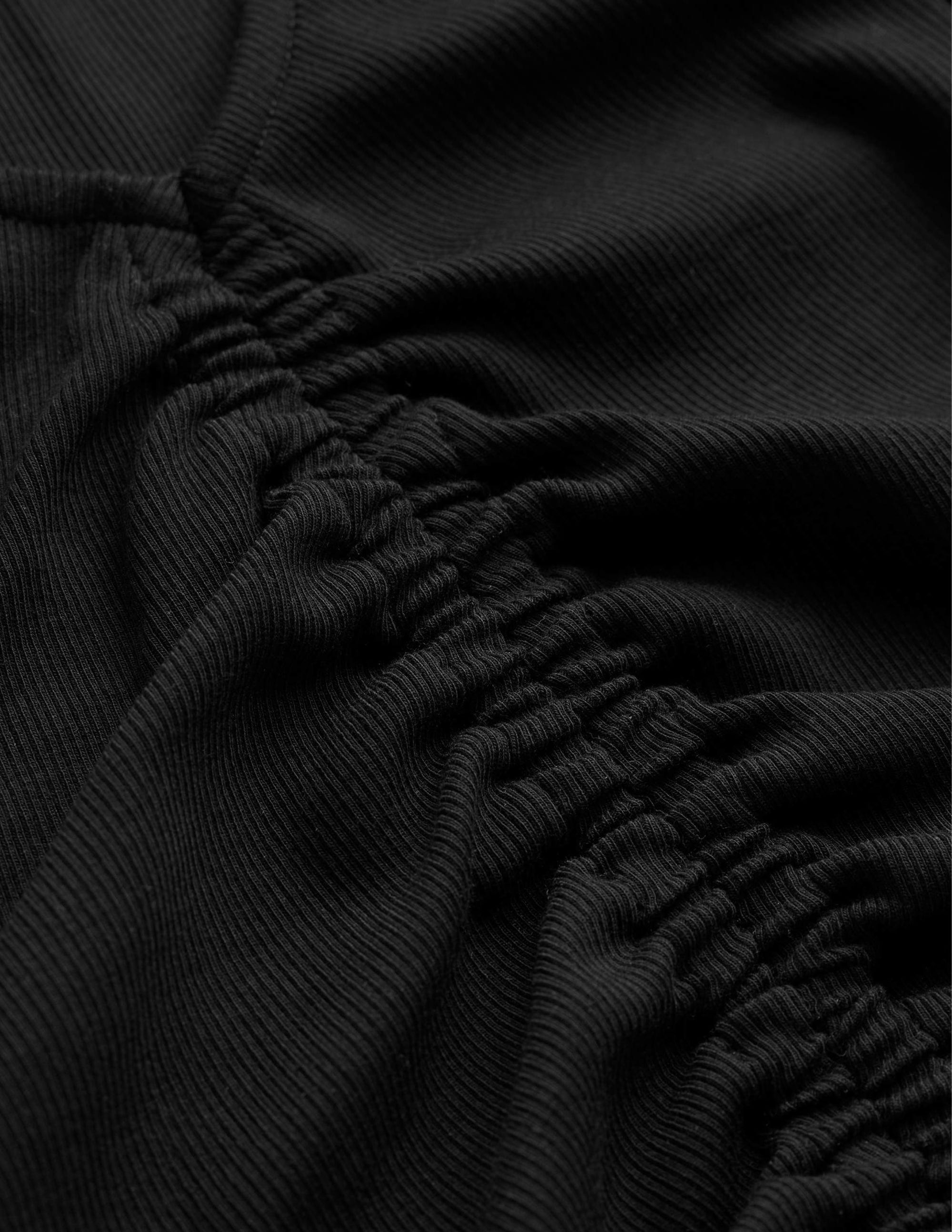 Ruched Front Rib T-shirt-Black - Image 6