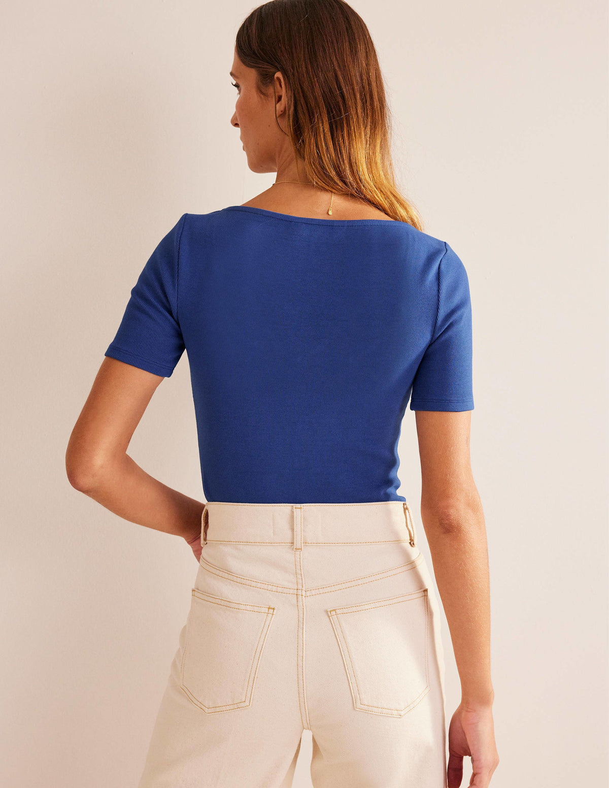 Ruched Front Rib T-shirt-Sapphire-3