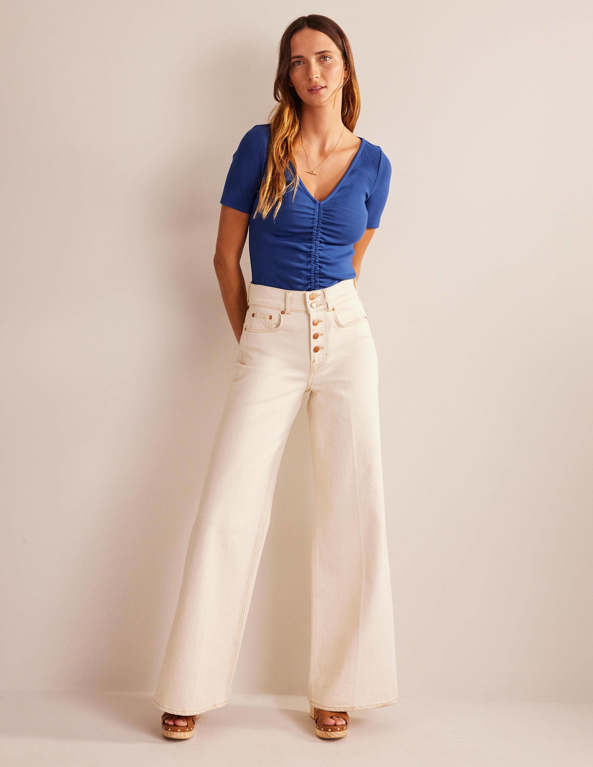 Ruched Front Rib T-shirt-Sapphire-4