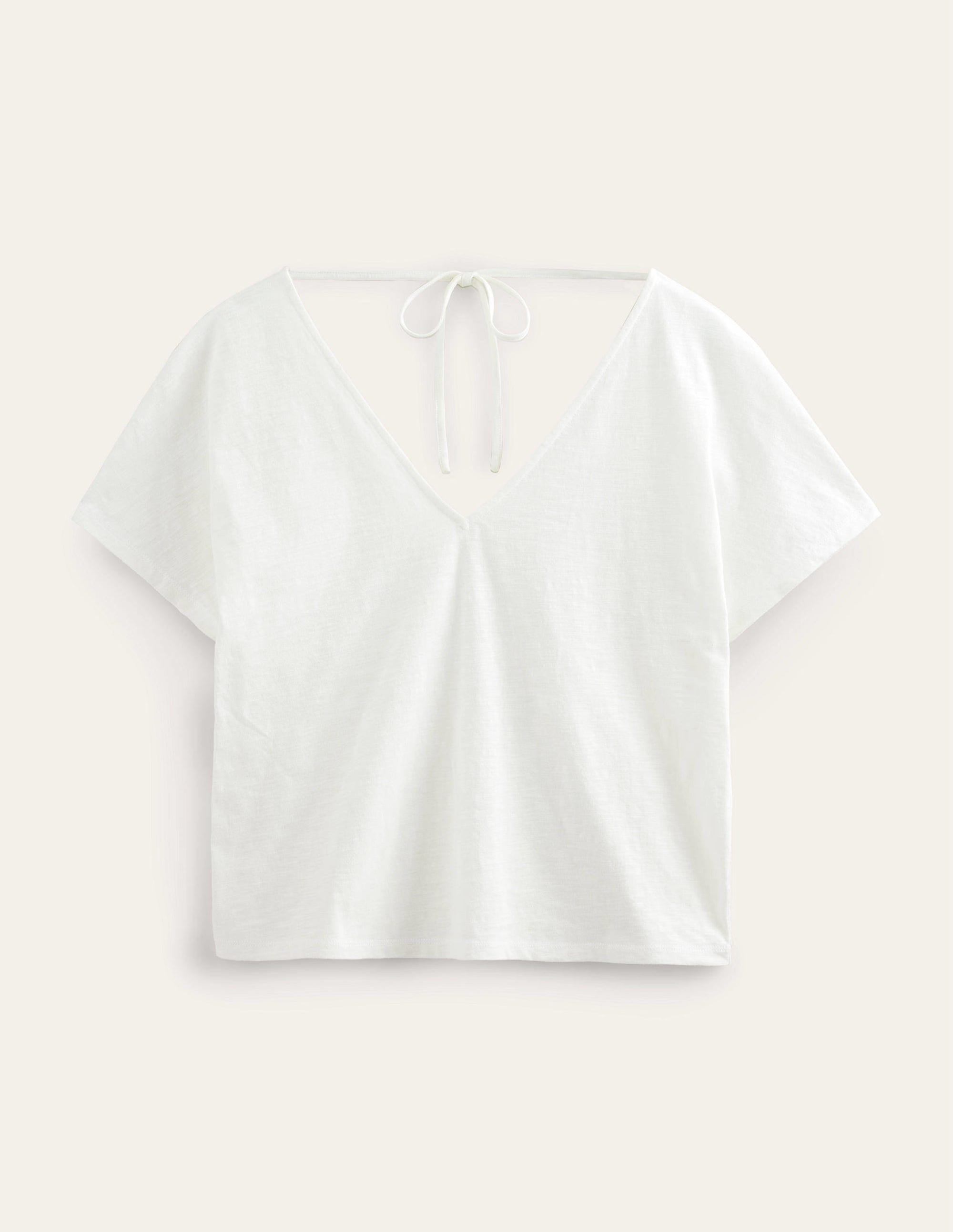 Tie Back Jersey Top-Ivory - Image 5