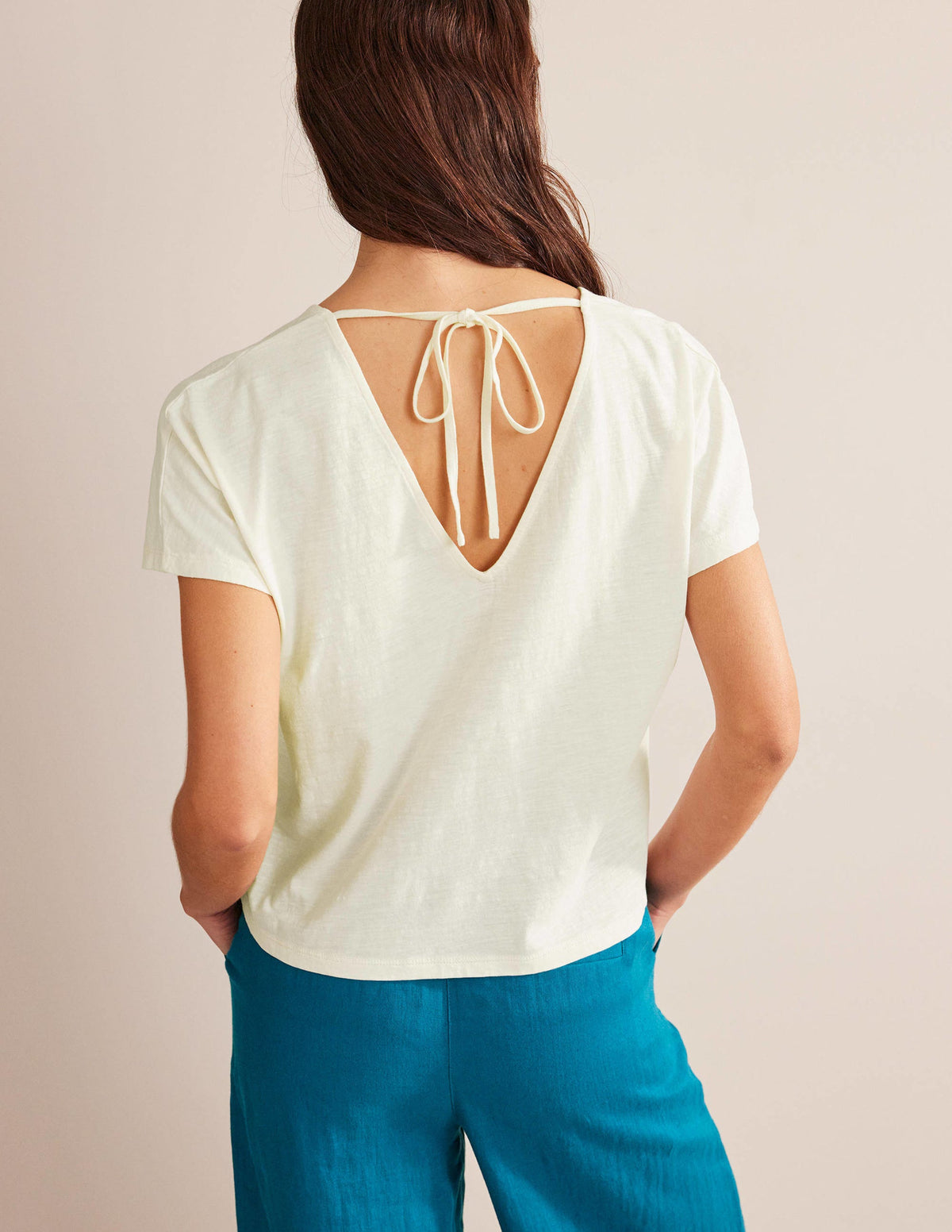 Tie Back Jersey Top-Ivory-3