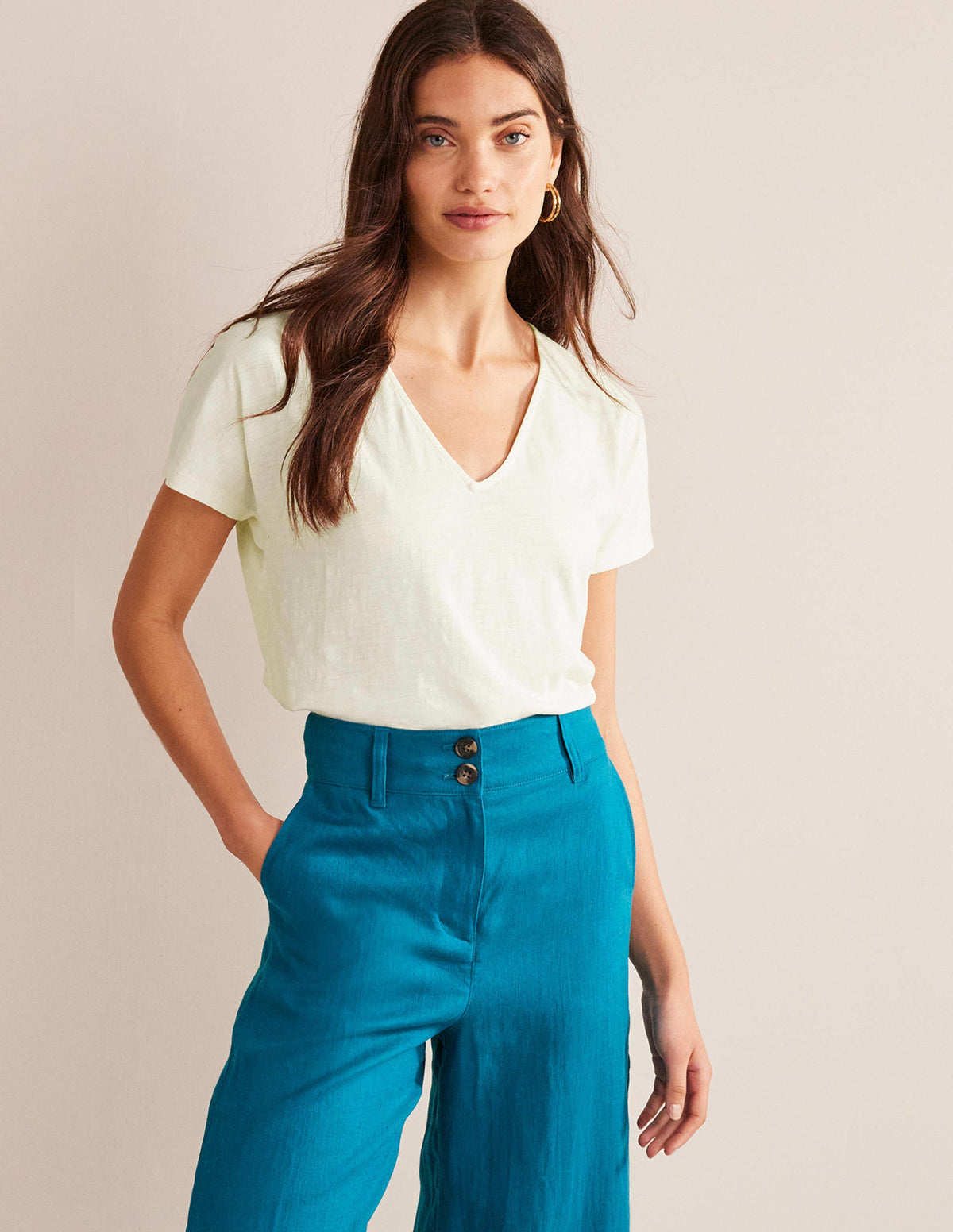 Tie Back Jersey Top-Ivory - Image 4