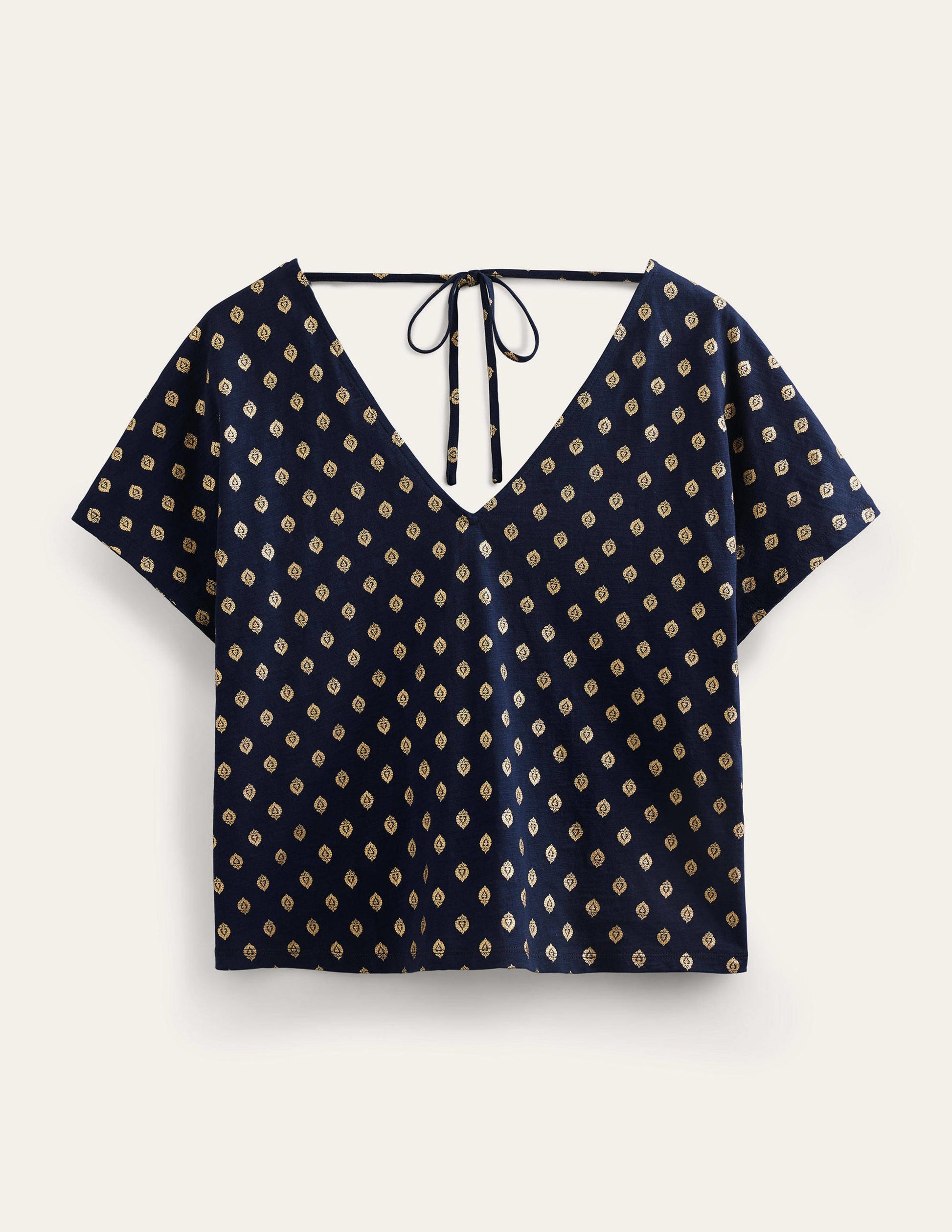 Tie Back Jersey Top-French Navy, Tranquil Leaf-5