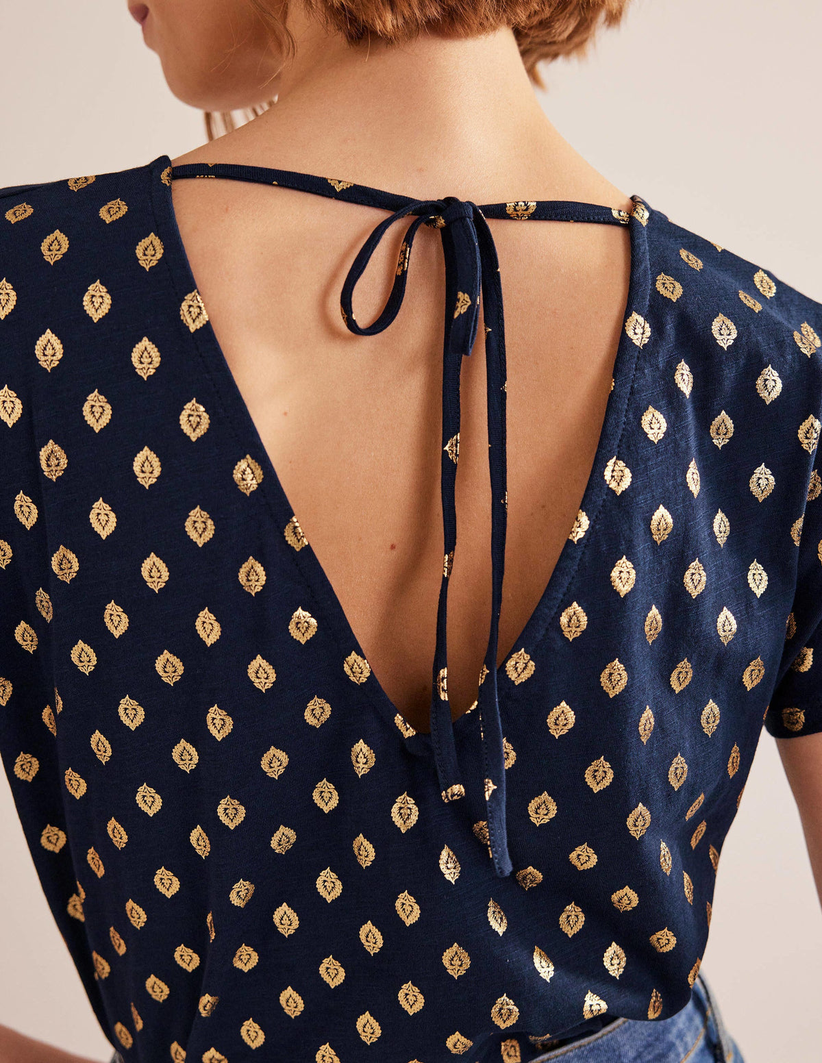 Tie Back Jersey Top-French Navy, Tranquil Leaf-2