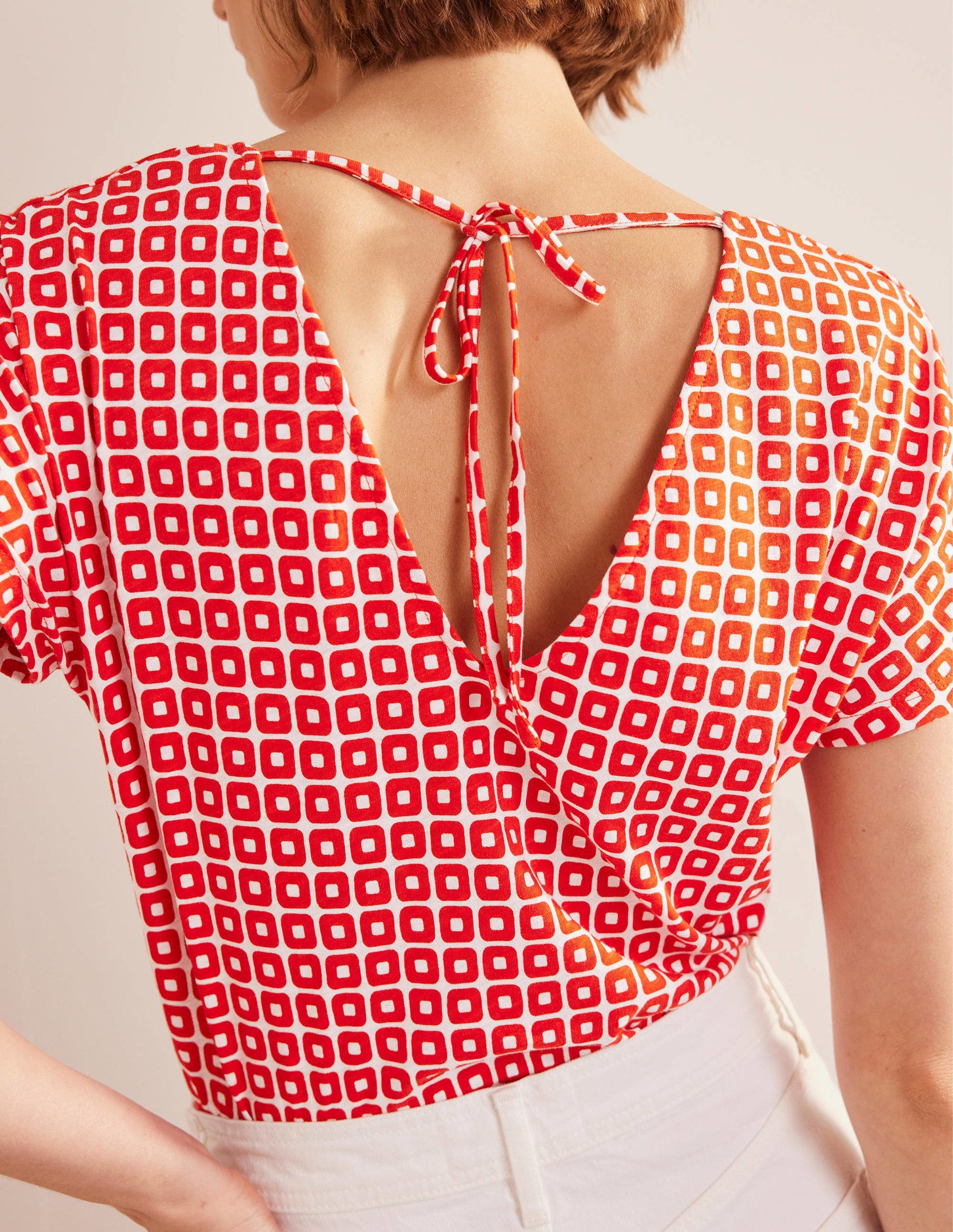 Tie Back Jersey Top-Vermillion Cube-2