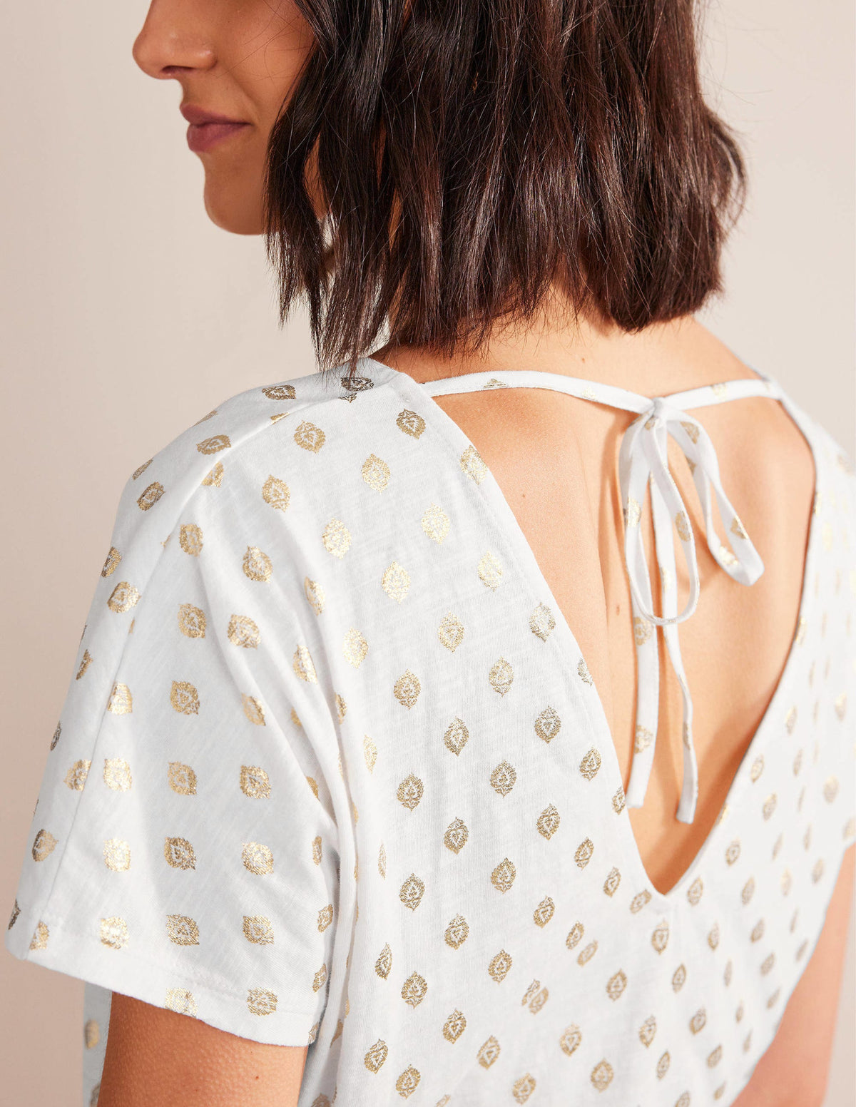 Tie Back Jersey Top-White, Tranquil Leaf-2