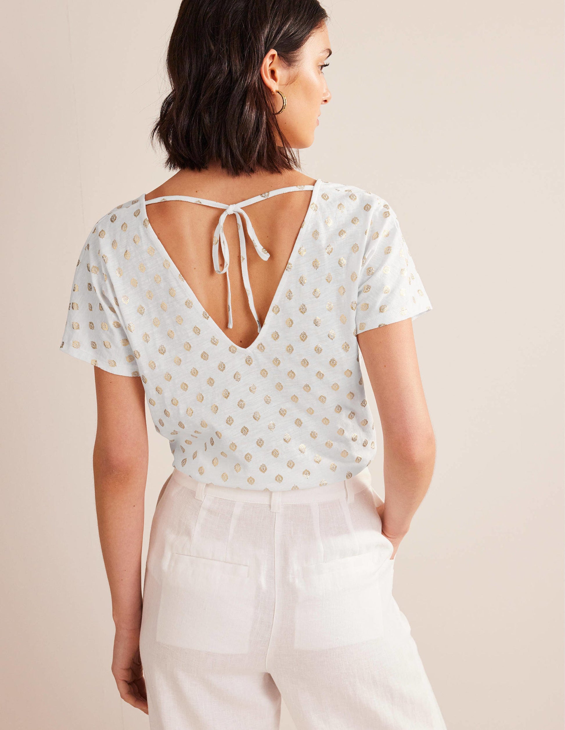 Tie Back Jersey Top-White, Tranquil Leaf-3