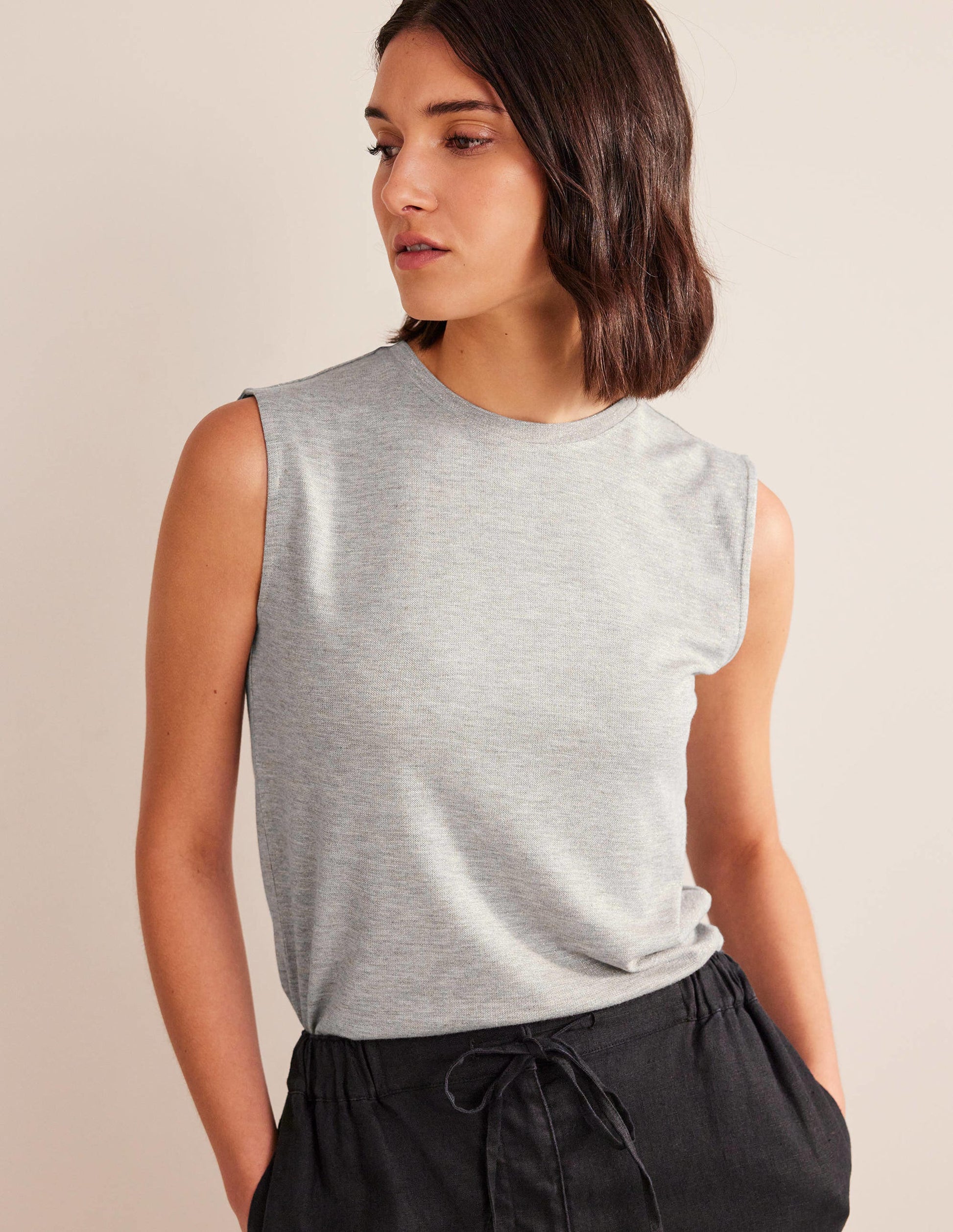 Sparkle Vest Top-Grey Marl/Gold-1