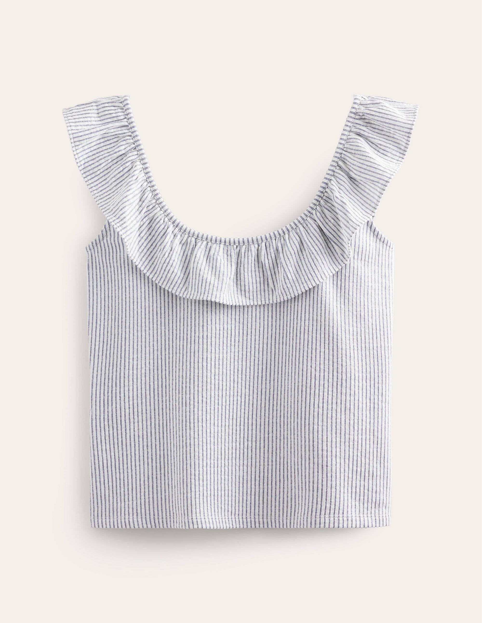 Seersucker Frill Stripe Top-Navy/White Stripe - Image 5
