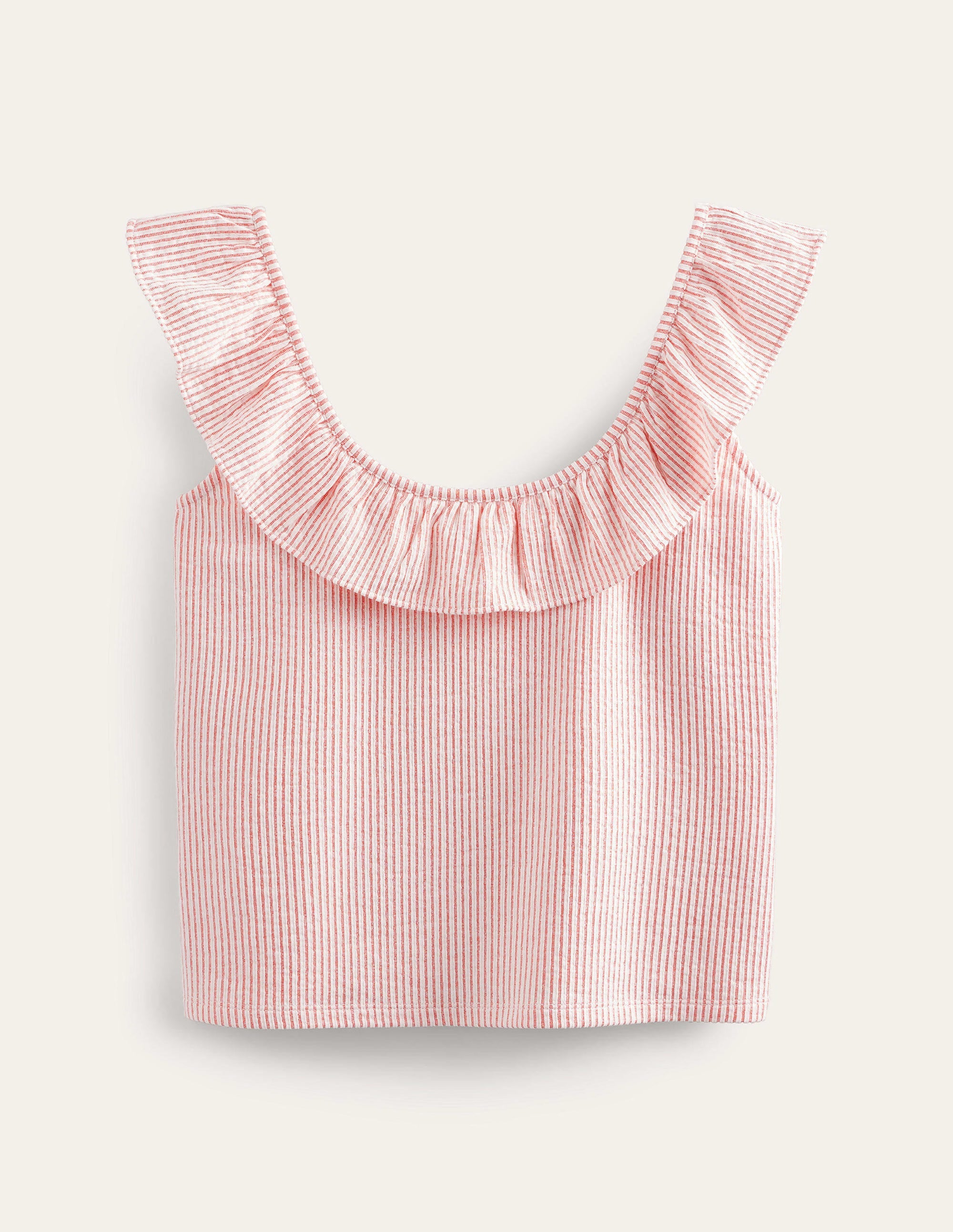Seersucker Frill Stripe Top-Vermillion/White Stripe - Image 5