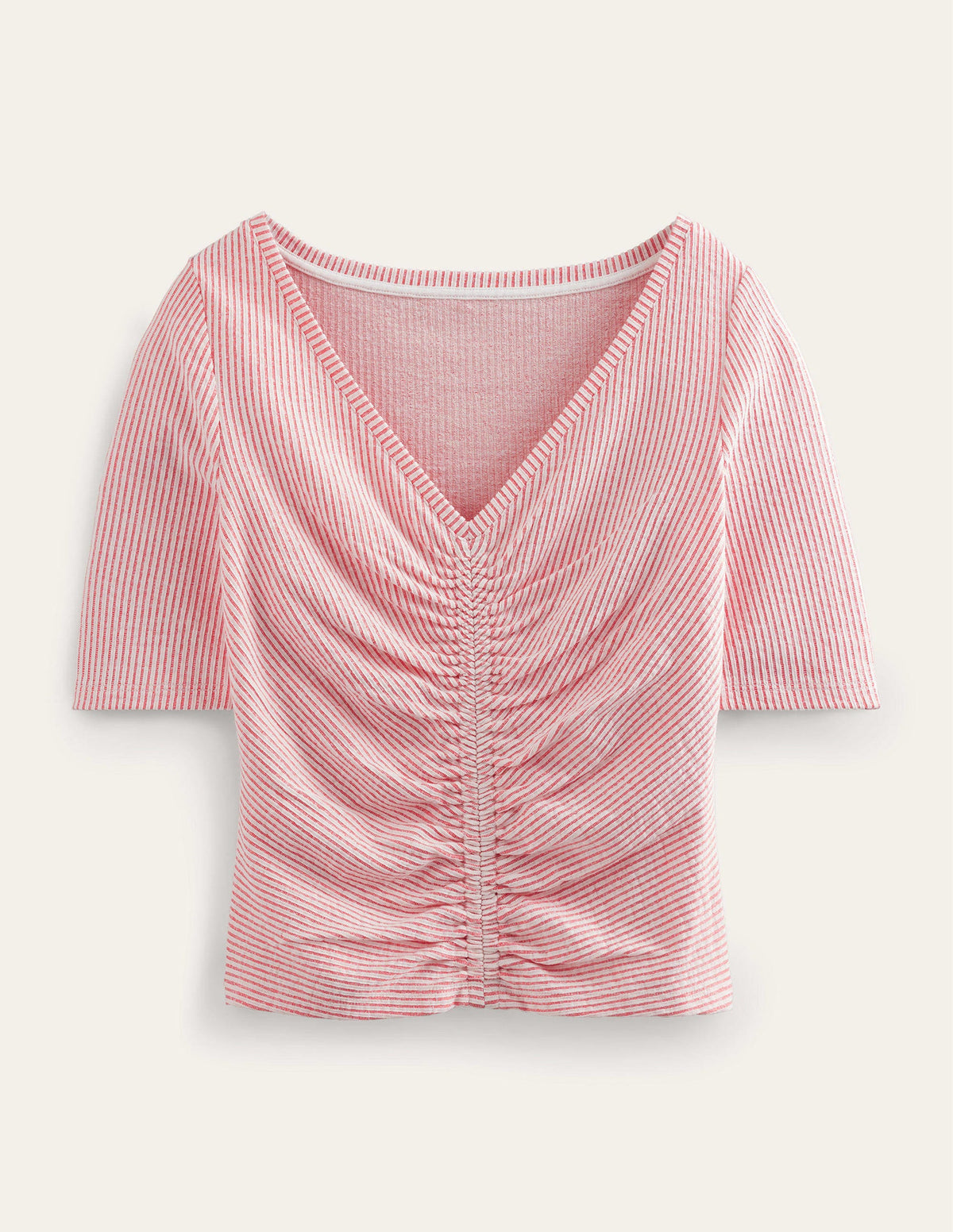 Seersucker Ruched Front Top-Vermillion/White Stripe - Image 5