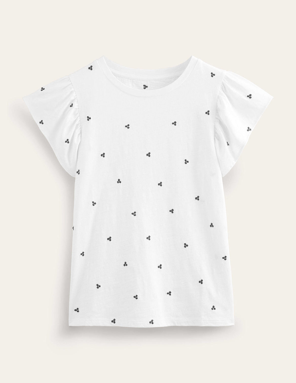 Embroidered Flutter Top-White, Blue Embroidery - Image 5
