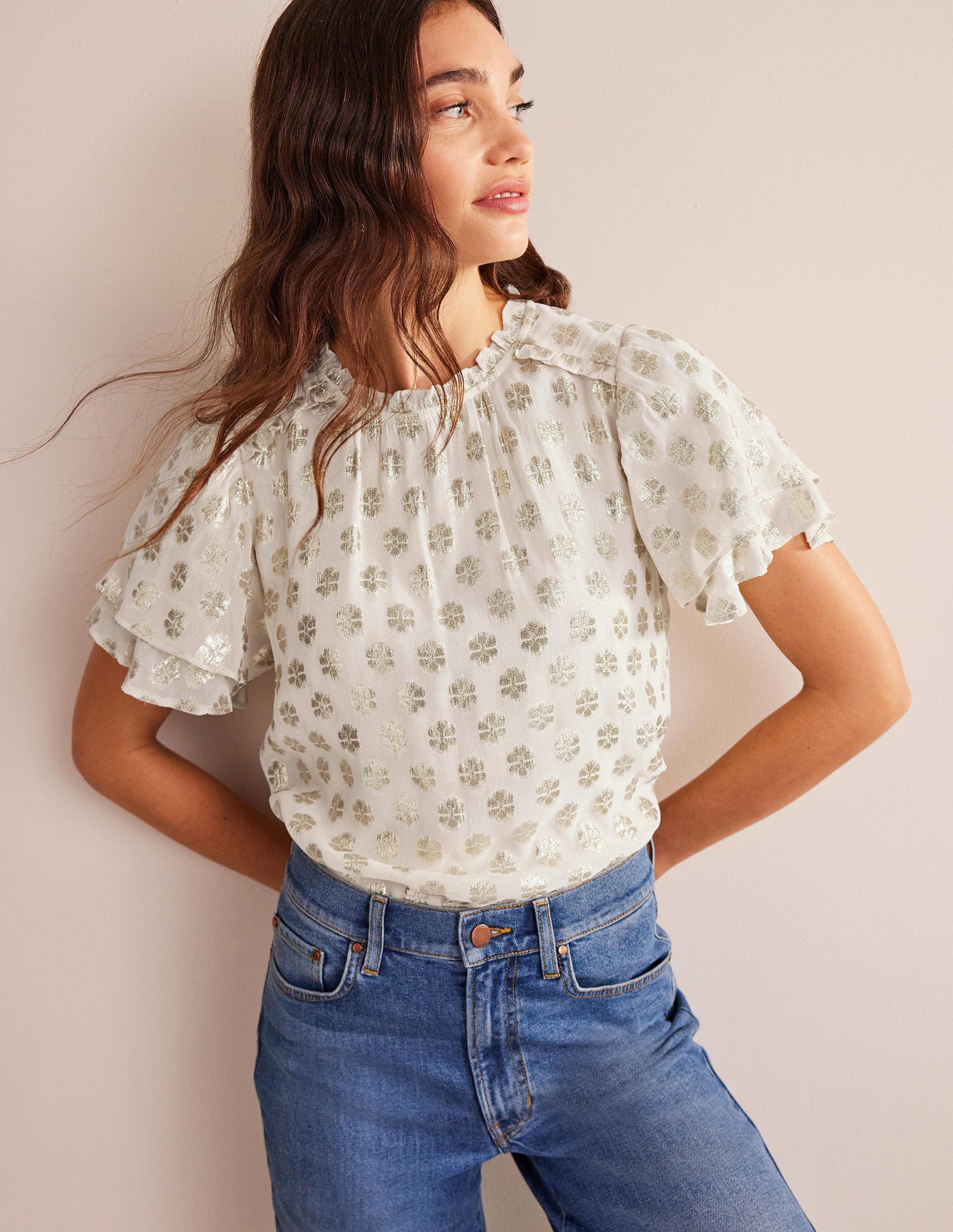 Multi Ruffle Top-Ivory-1