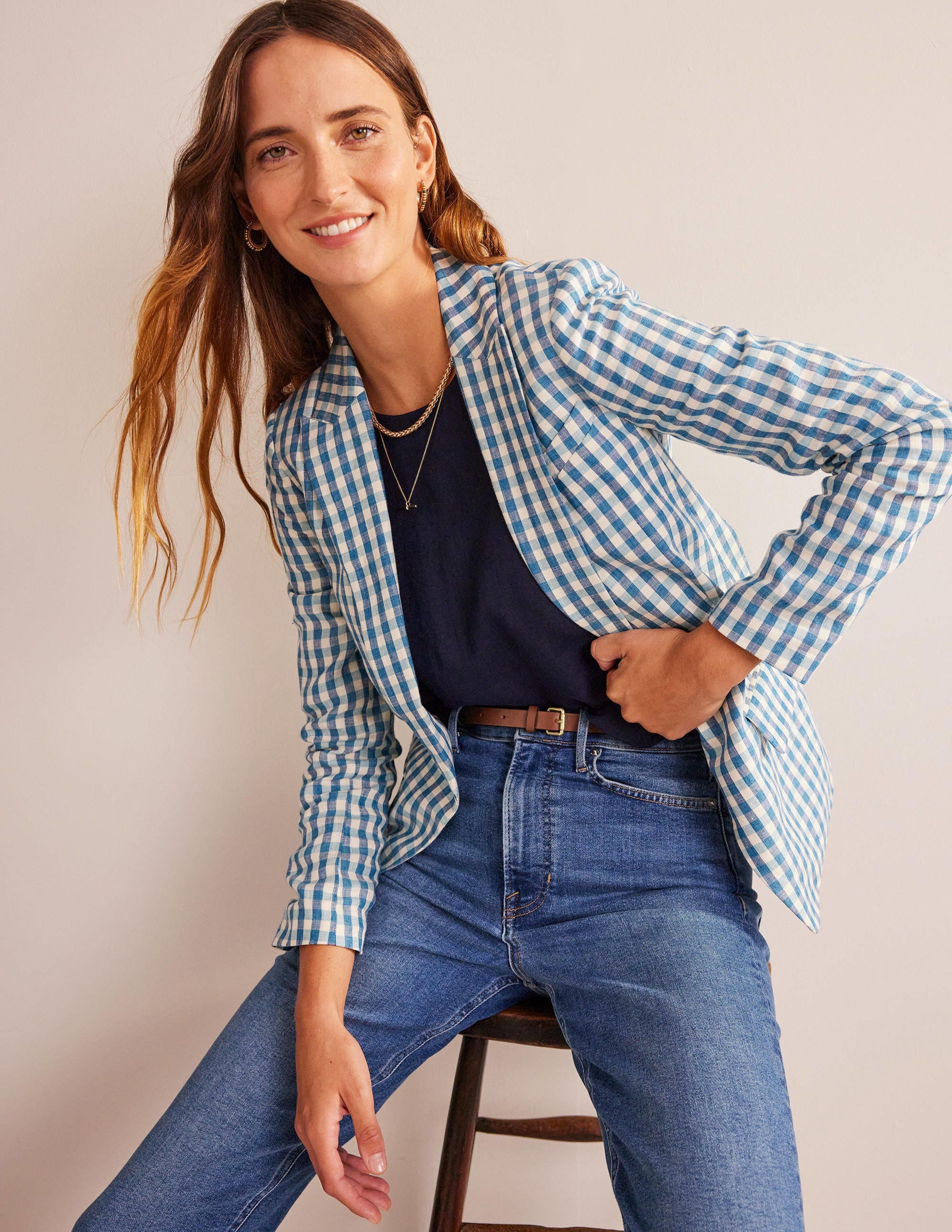 The Cambridge Linen Blazer-Blue and White Gingham - Image 1