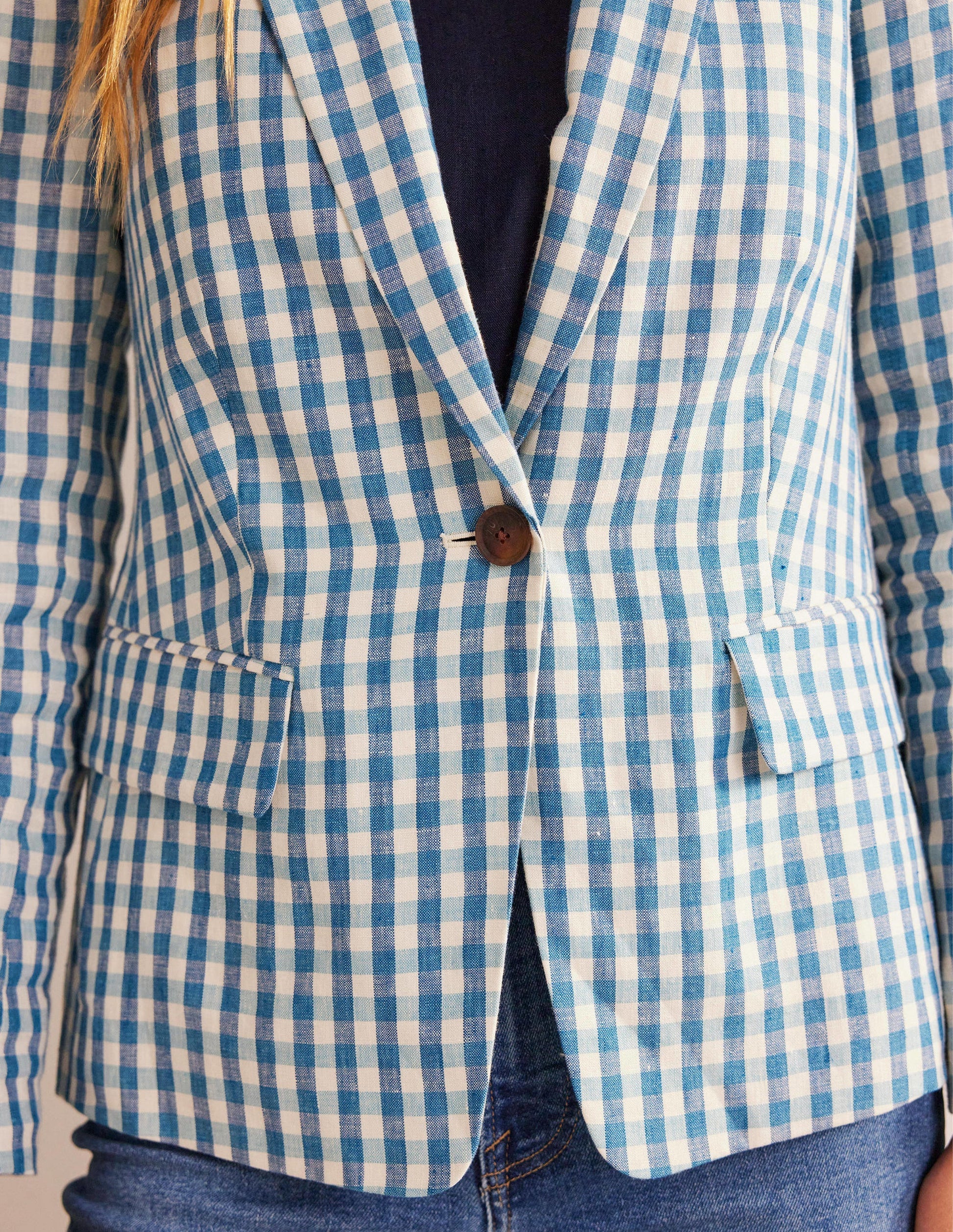 The Cambridge Linen Blazer-Blue and White Gingham-2