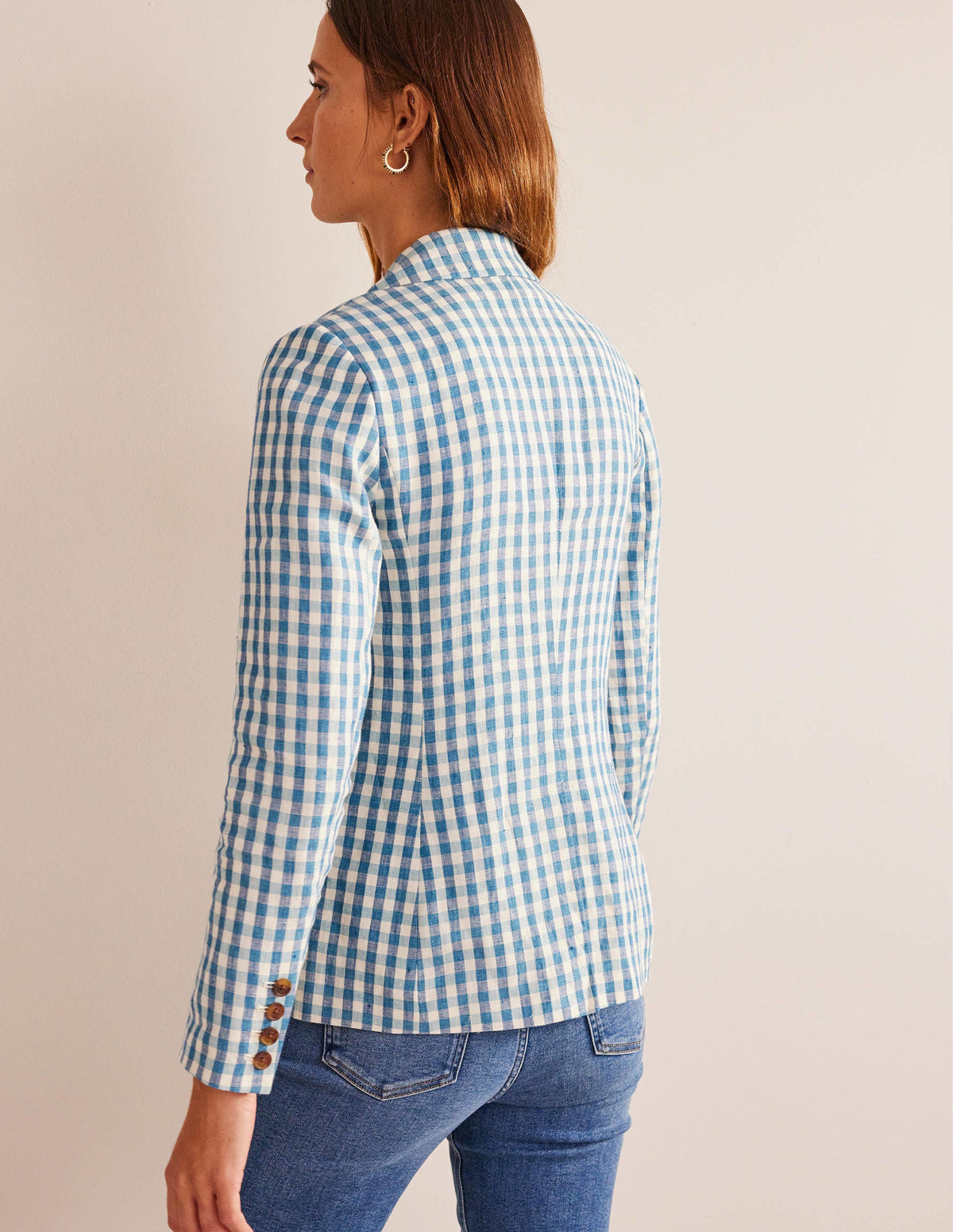 The Cambridge Linen Blazer-Blue and White Gingham - Image 3