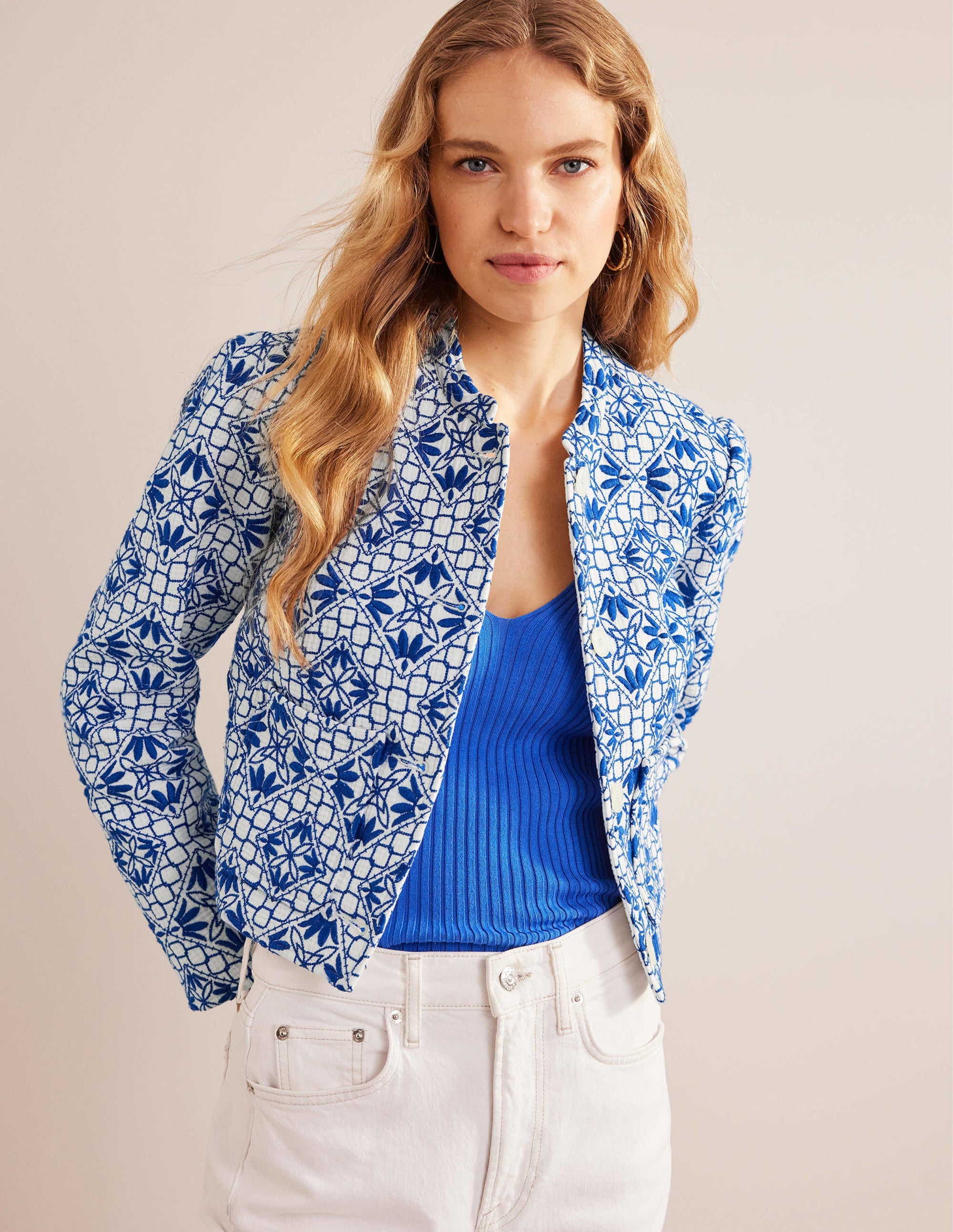 Textured Nehru Jacket-Blue Embroidered - Image 1
