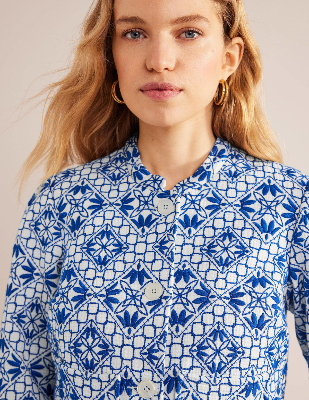 Textured Nehru Jacket-Blue Embroidered - Image 2