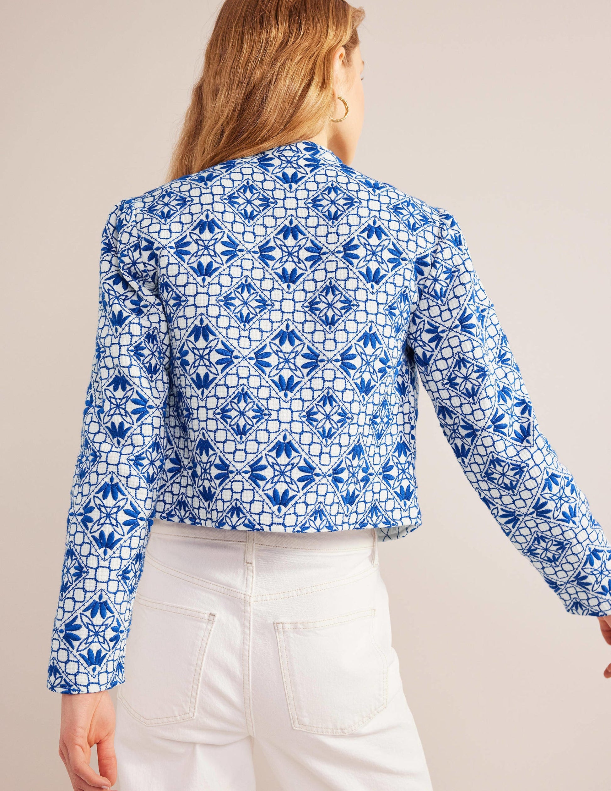 Textured Nehru Jacket-Blue Embroidered-3