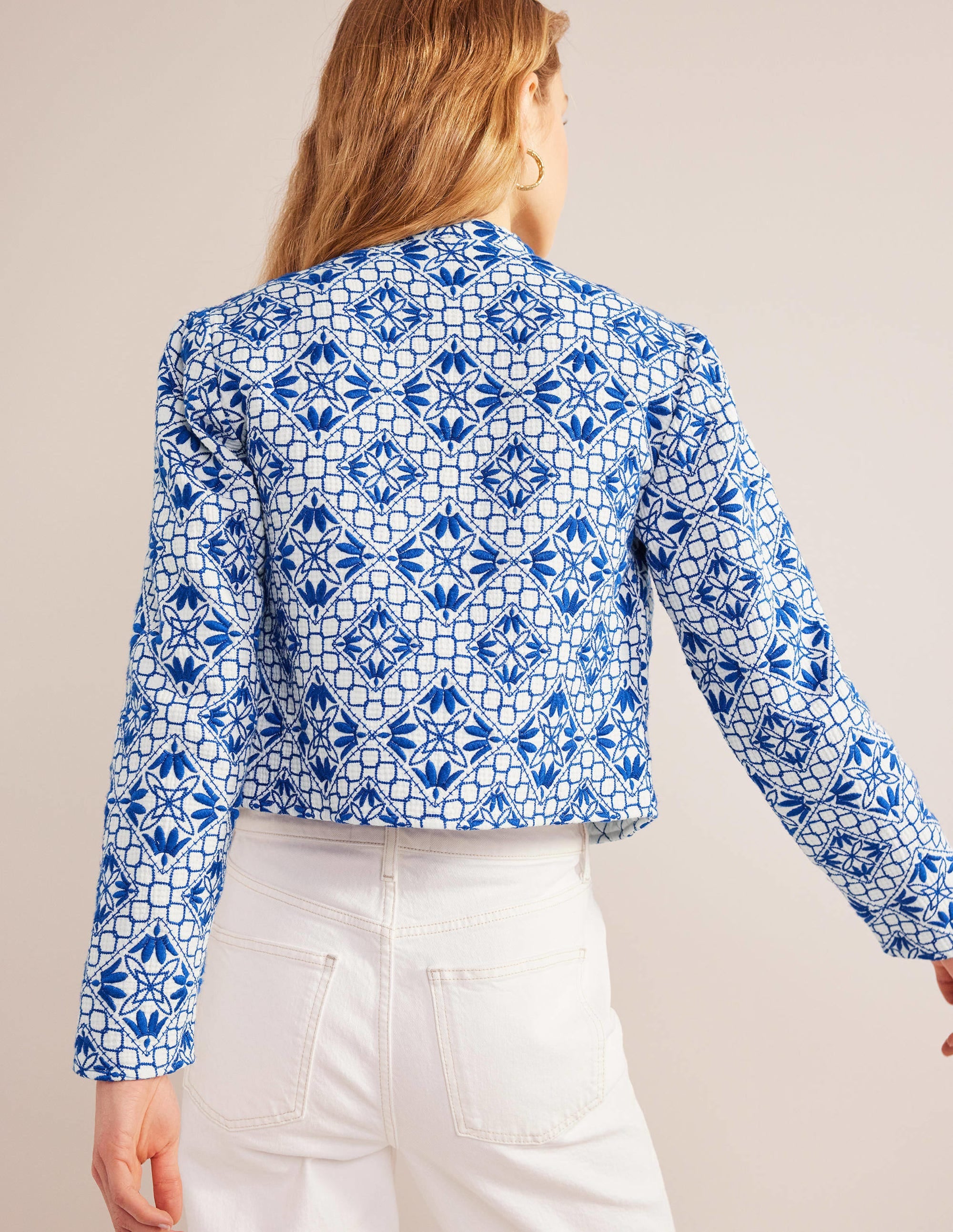 Textured Nehru Jacket-Blue Embroidered - Image 3