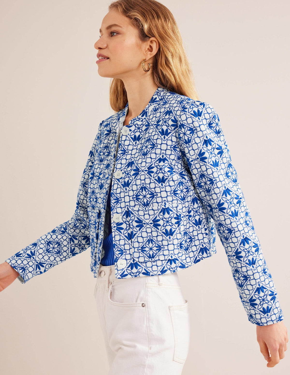 Textured Nehru Jacket-Blue Embroidered-4