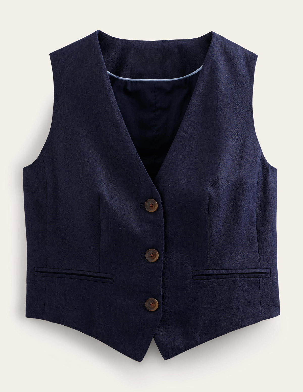 Linen V-Neck Waistcoat-Navy-5
