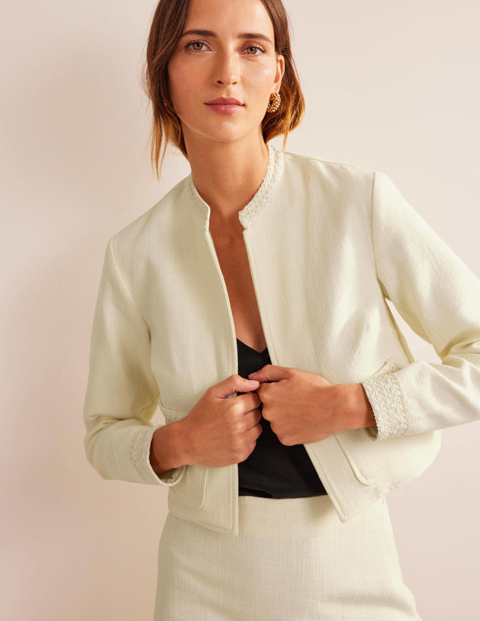 Cropped Cotton Jacket-IVORY - Image 4