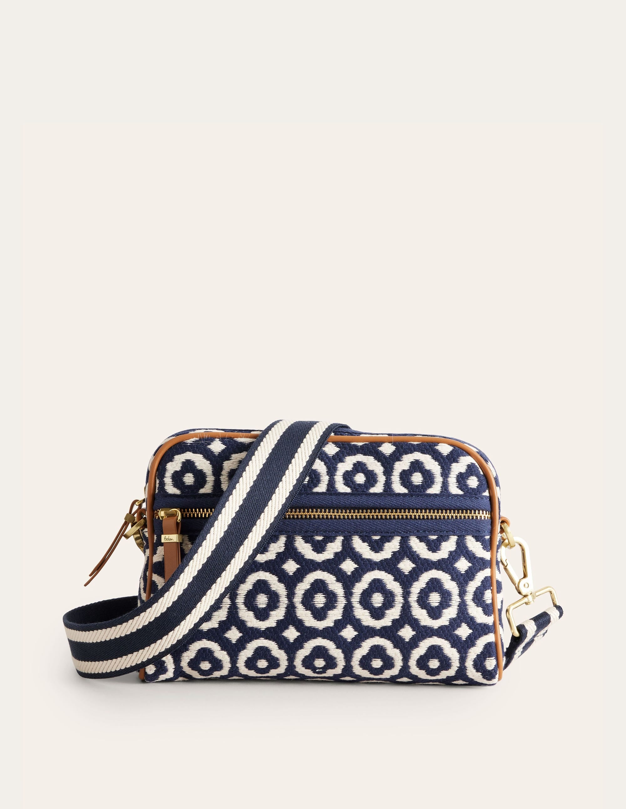 Canvas Cross-Body Bag-Navy, Geo - Image 1