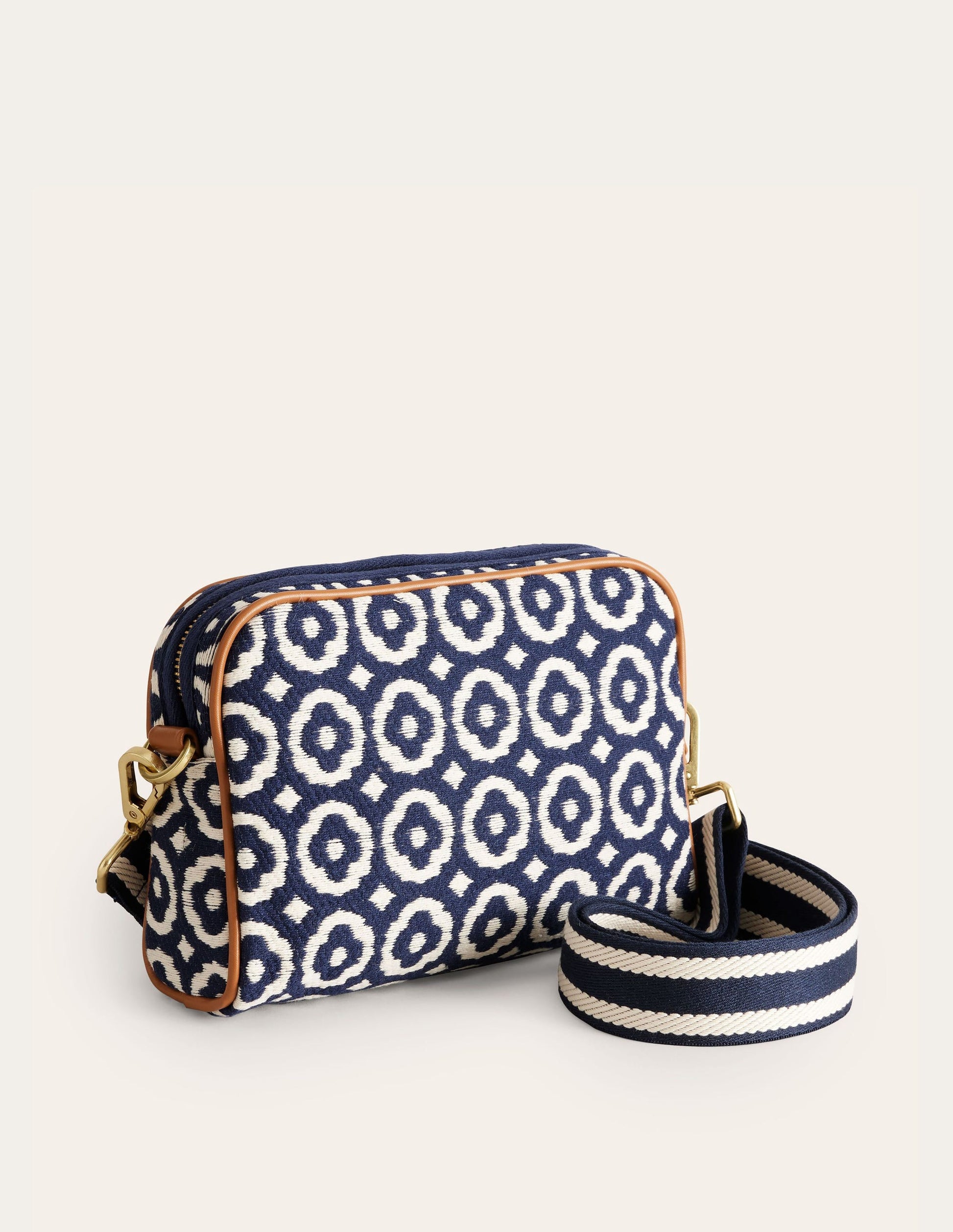Canvas Cross-Body Bag-Navy, Geo-2
