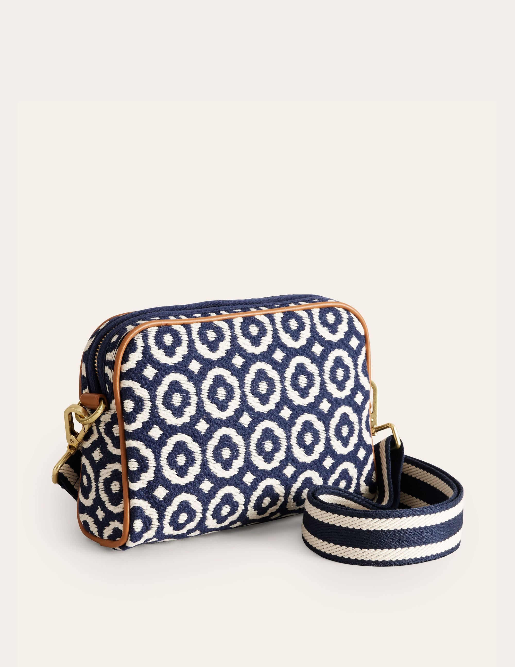 Canvas Cross-Body Bag-Navy, Geo - Image 2
