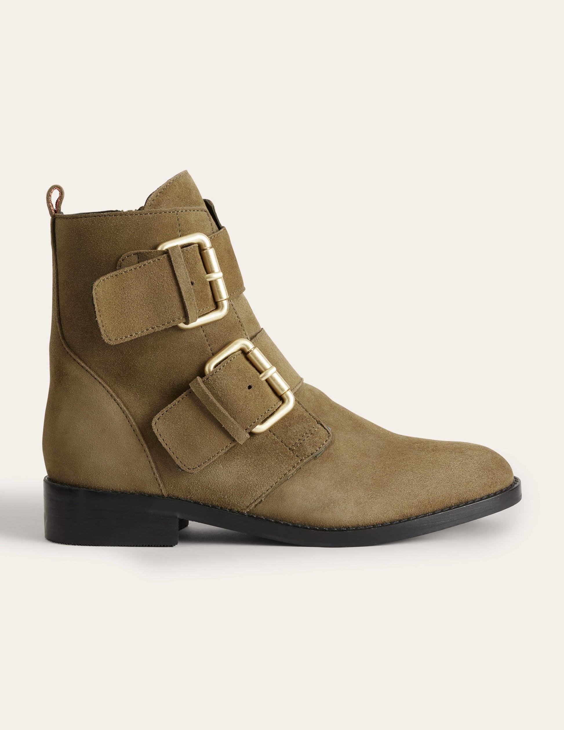 Double Buckle Ankle Boots-Deep Olive-1