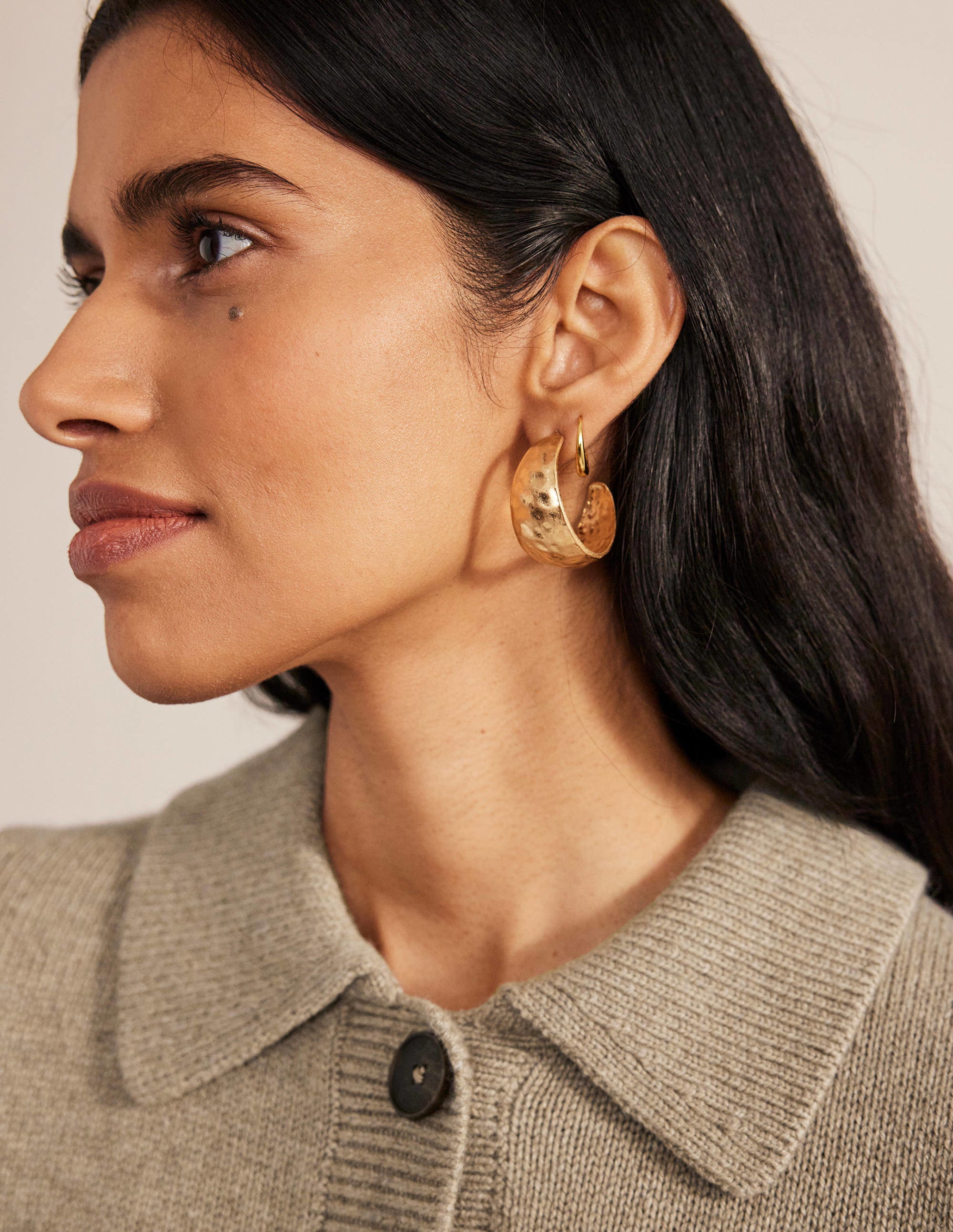 Hammered Hoop Earrings-Gold - Image 1