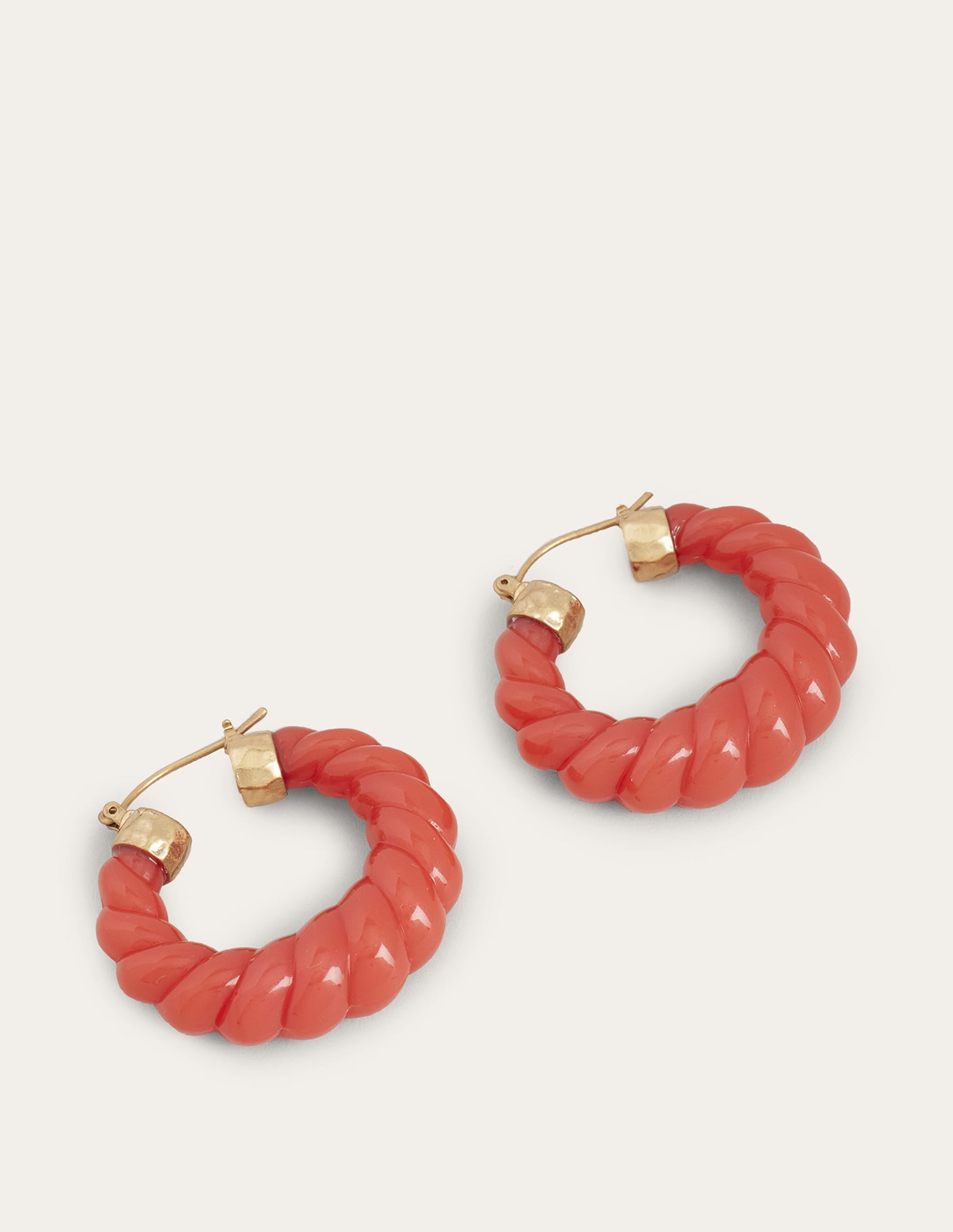Croissant Resin Hoop Earrings-Coral - Image 1