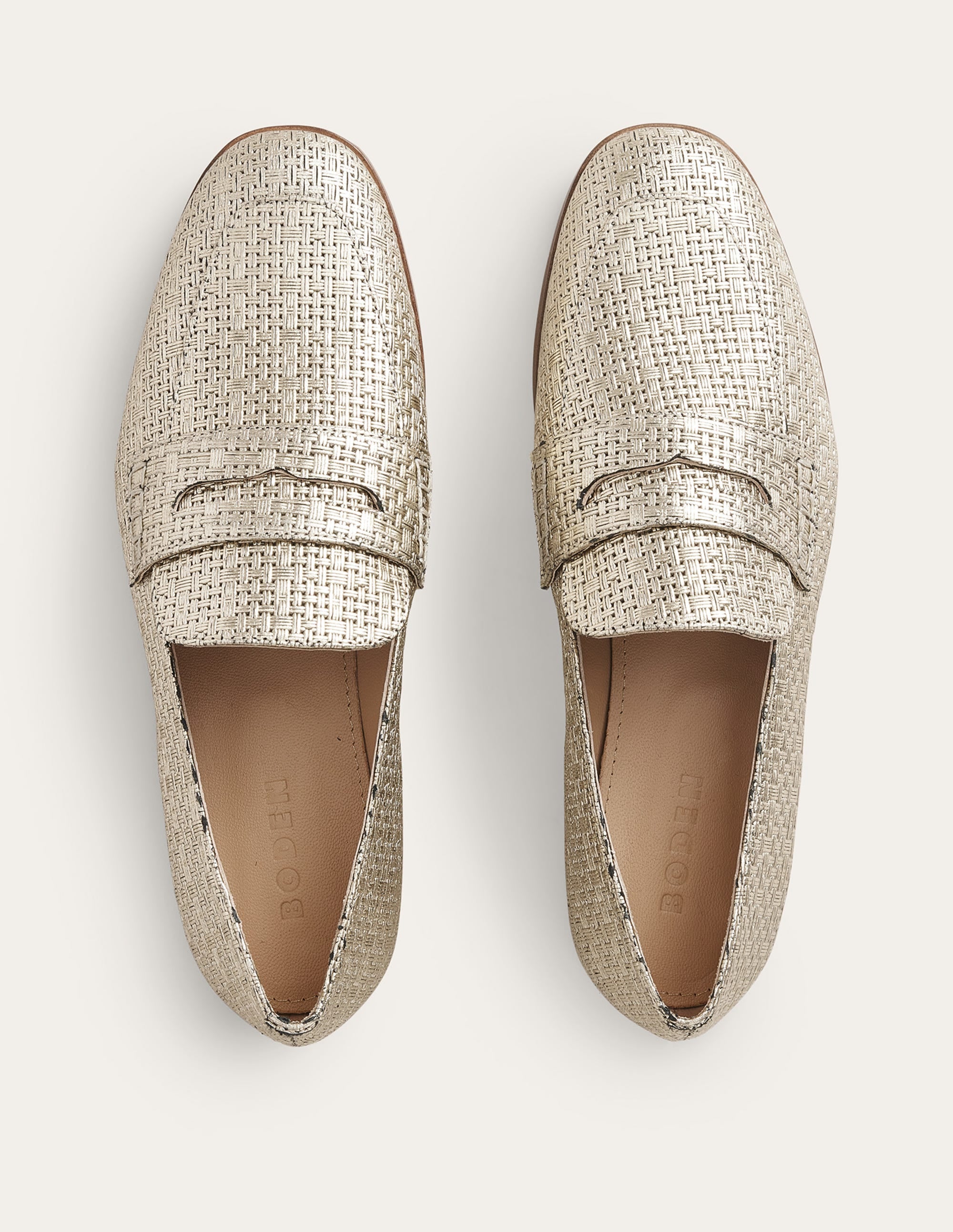 Woven Leather Loafers-Gold Weave Effect Leather - Image 4