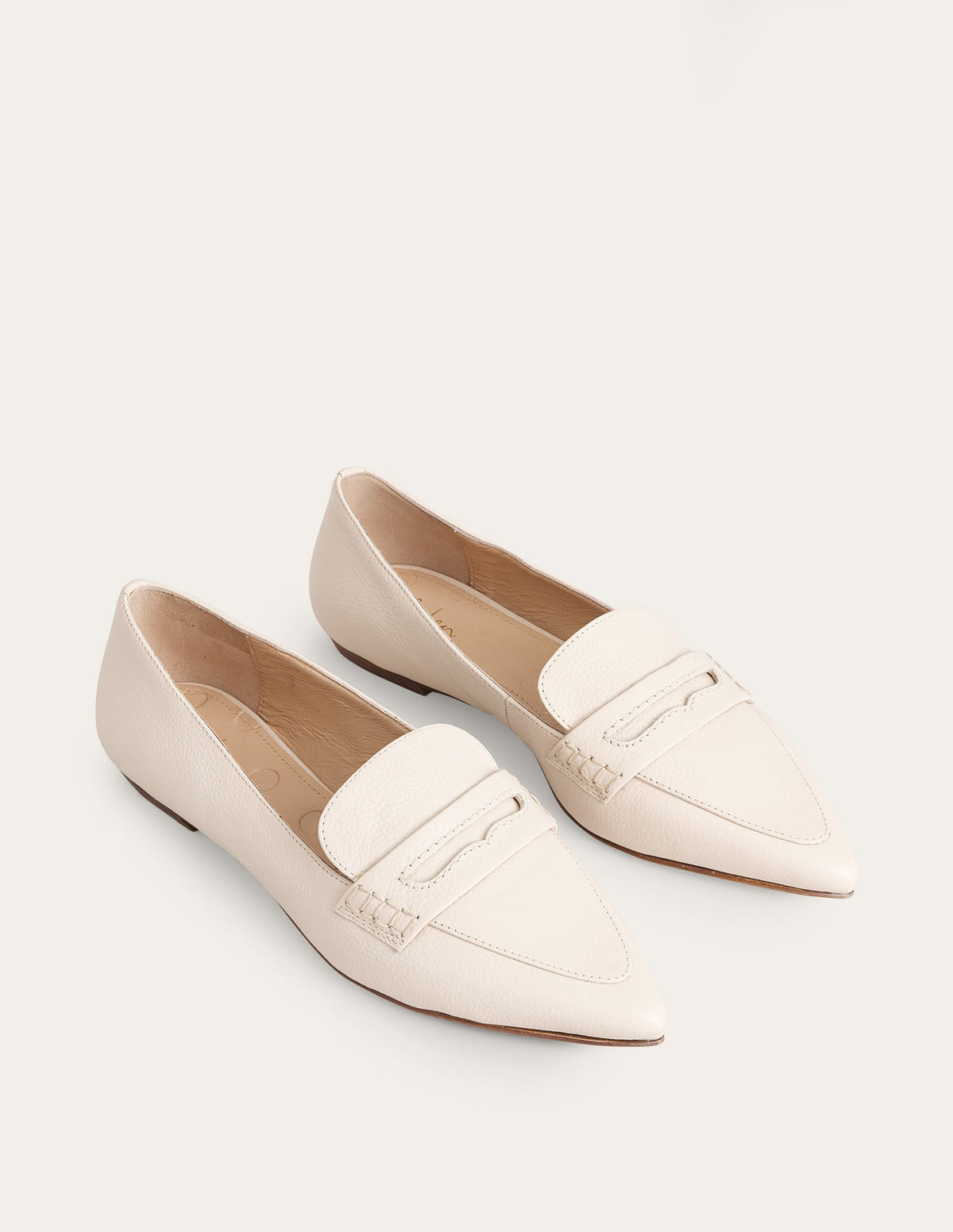 Pointed Toe Penny Loafers-Off White Tumbled Leather - Image 2