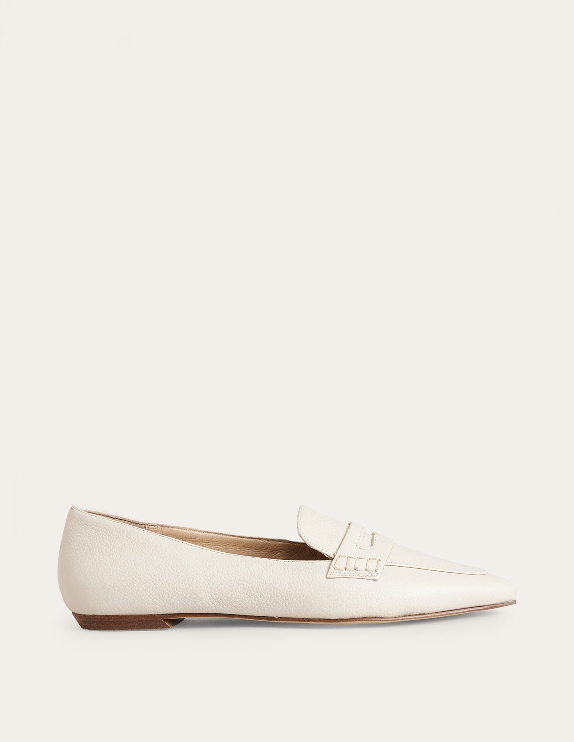 Pointed Toe Penny Loafers-Off White Tumbled Leather-1