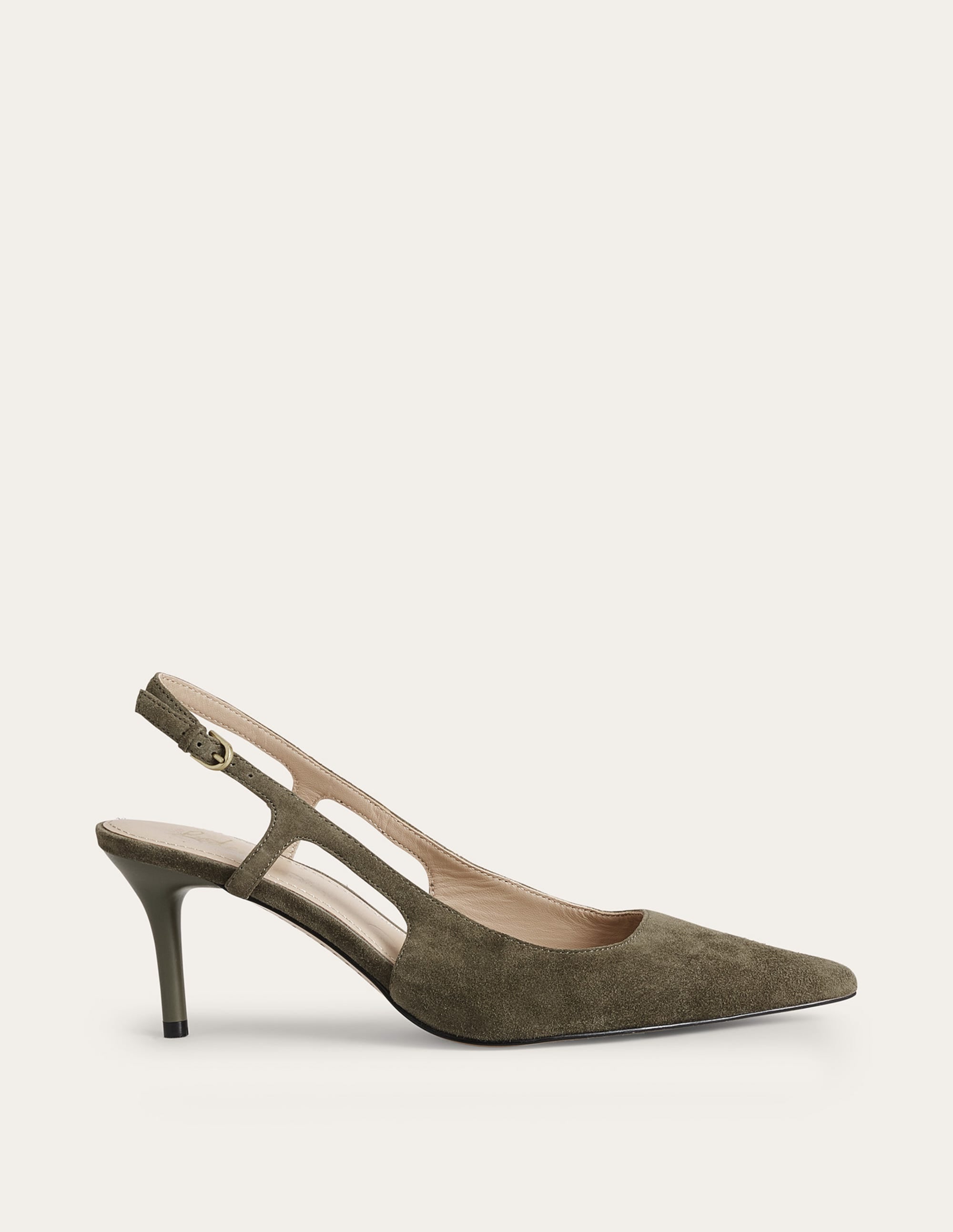 Cut Out Sling Back Heels-Deep Olive Suede - Image 1