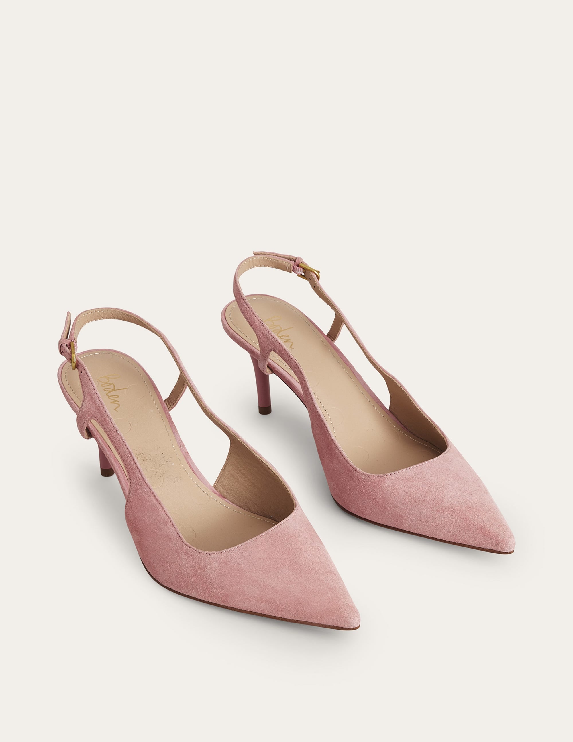 Cut Out Sling Back Heels-Blush Kid Suede - Image 4