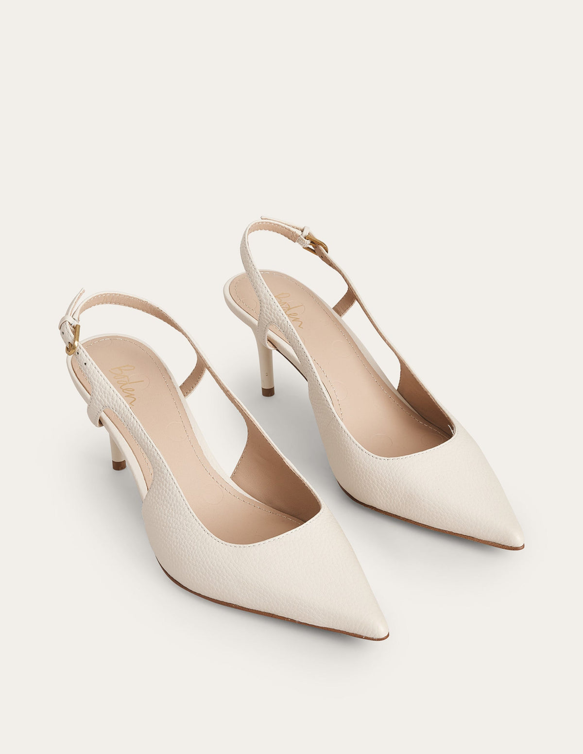 Cut Out Sling Back Heels-Off White Tumbled Leather - Image 3