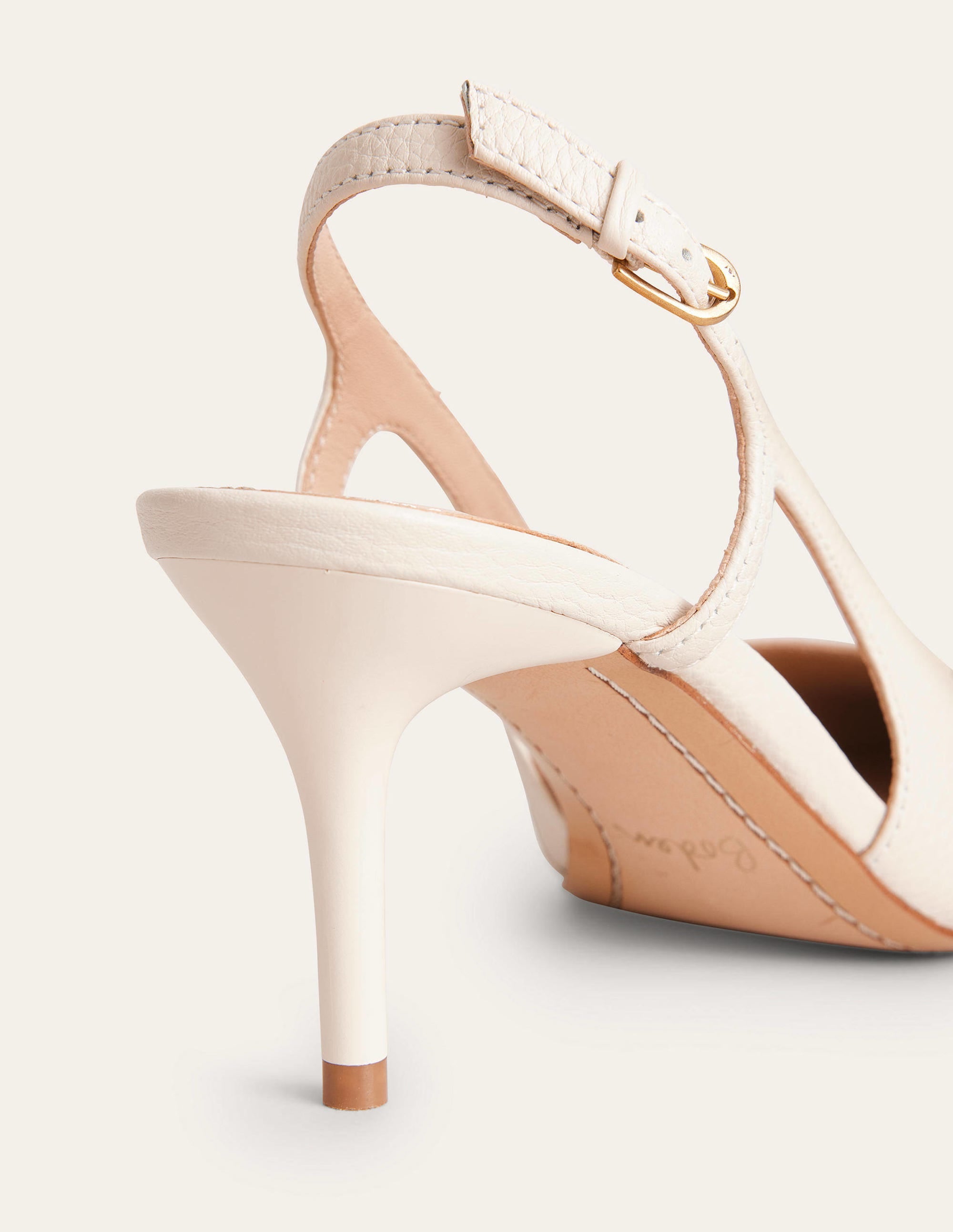 Cut Out Sling Back Heels-Off White Tumbled Leather - Image 4