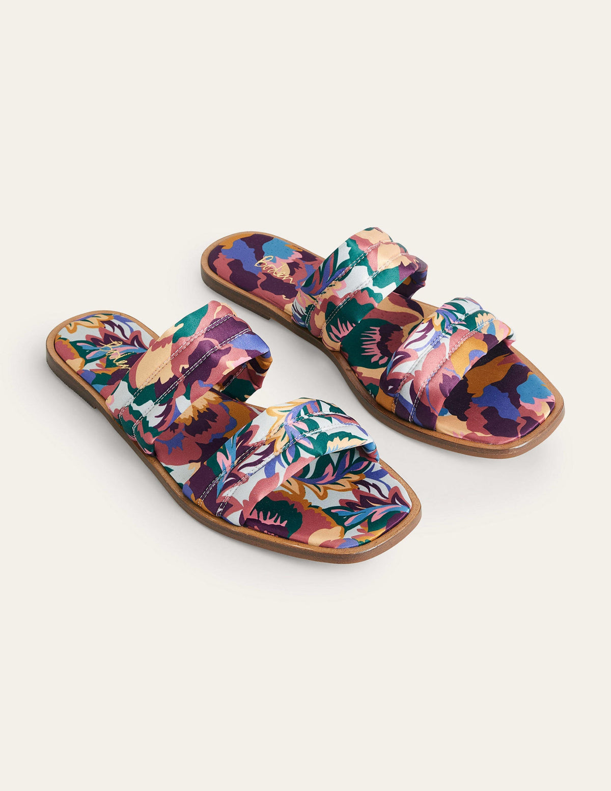 Printed Satin Slide Sandals-Multi, Abstract Rose-2