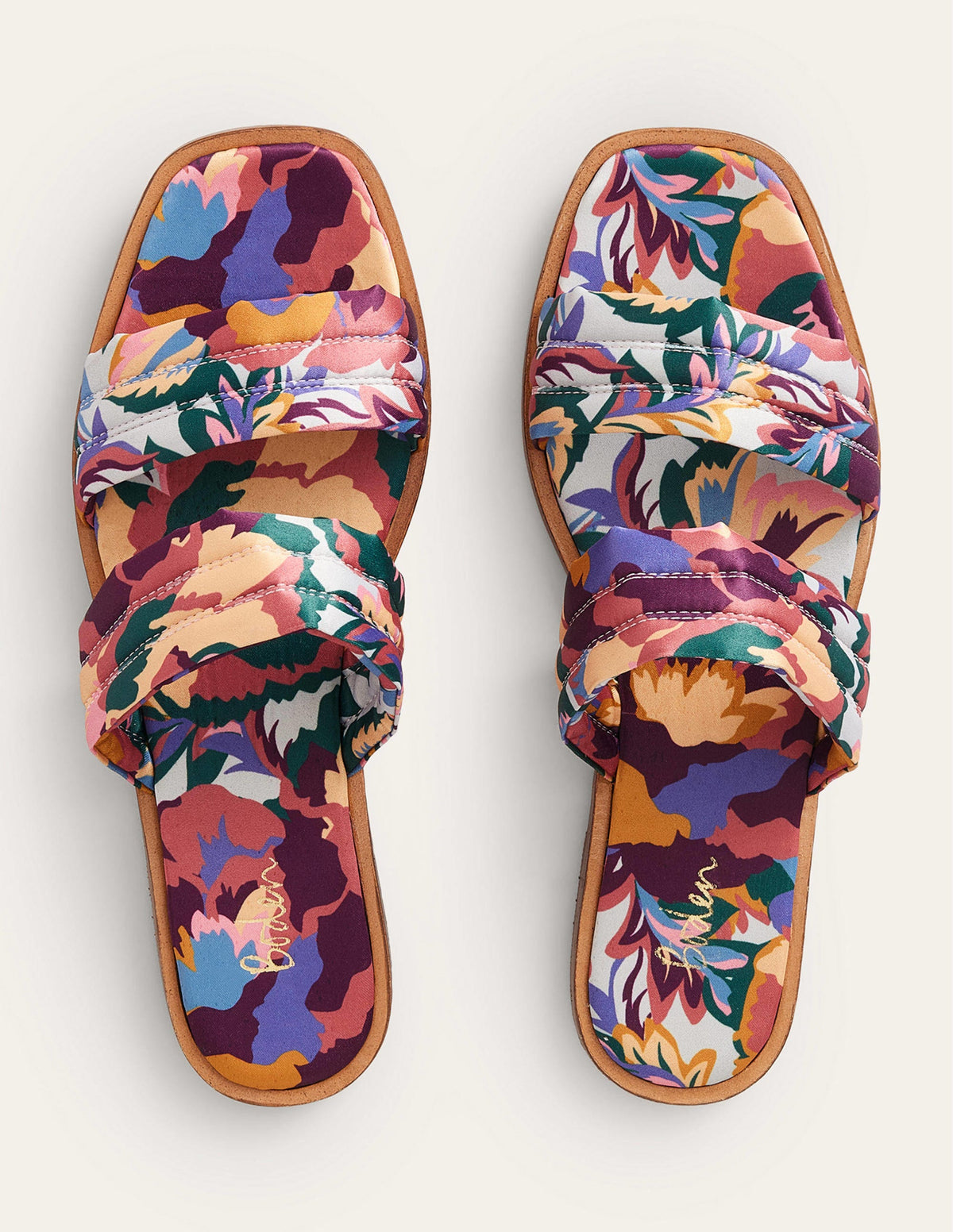 Printed Satin Slide Sandals-Multi, Abstract Rose-4