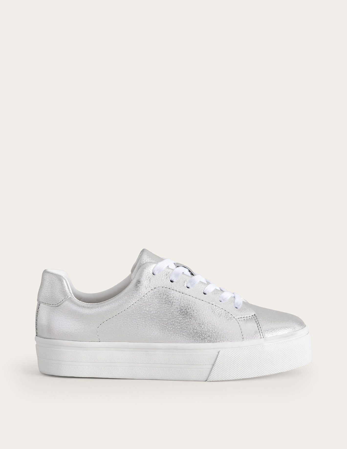 Leather Flatform Sneakers-Silver Tumbled Leather