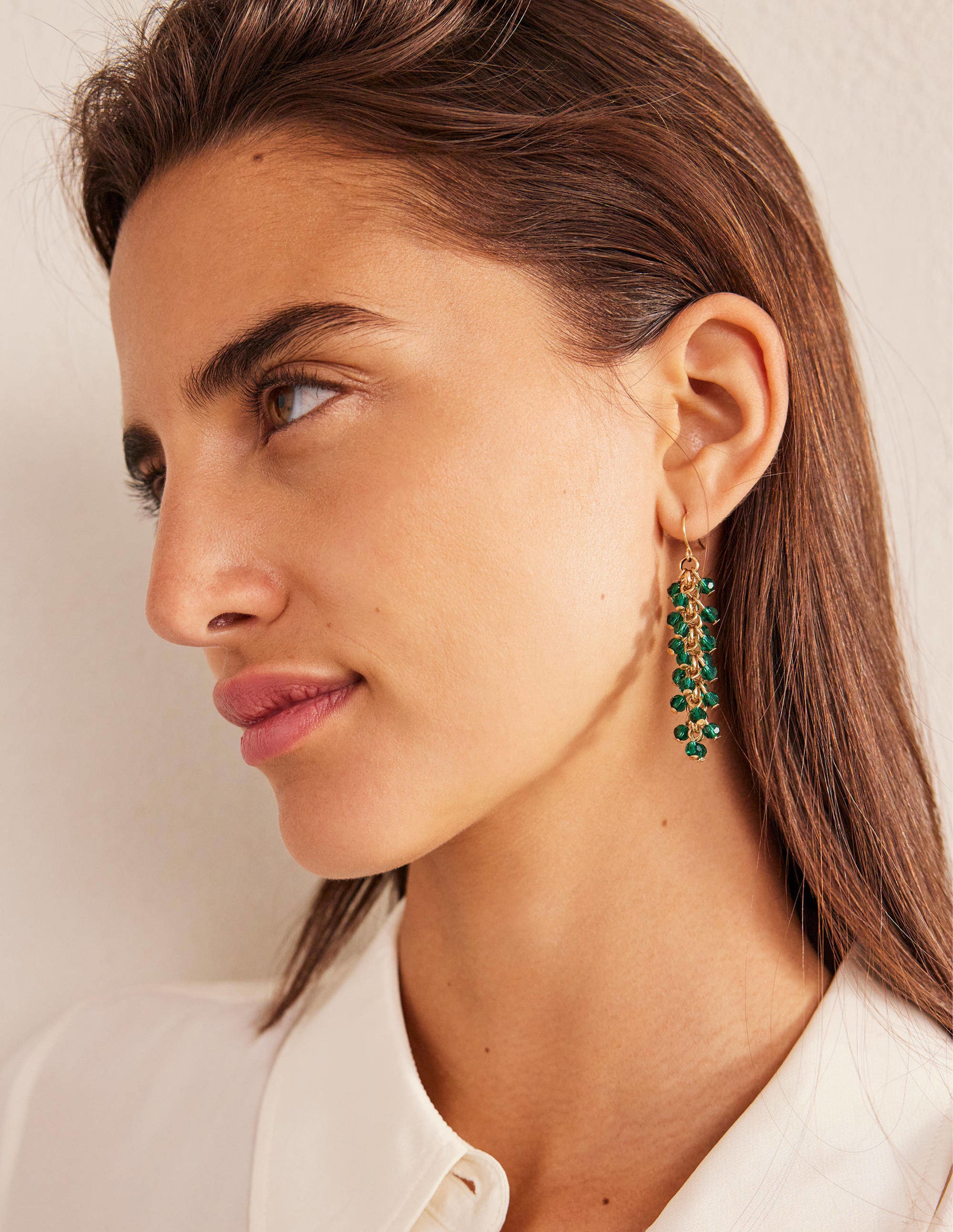 Beaded Drop Earrings-Green - Image 1