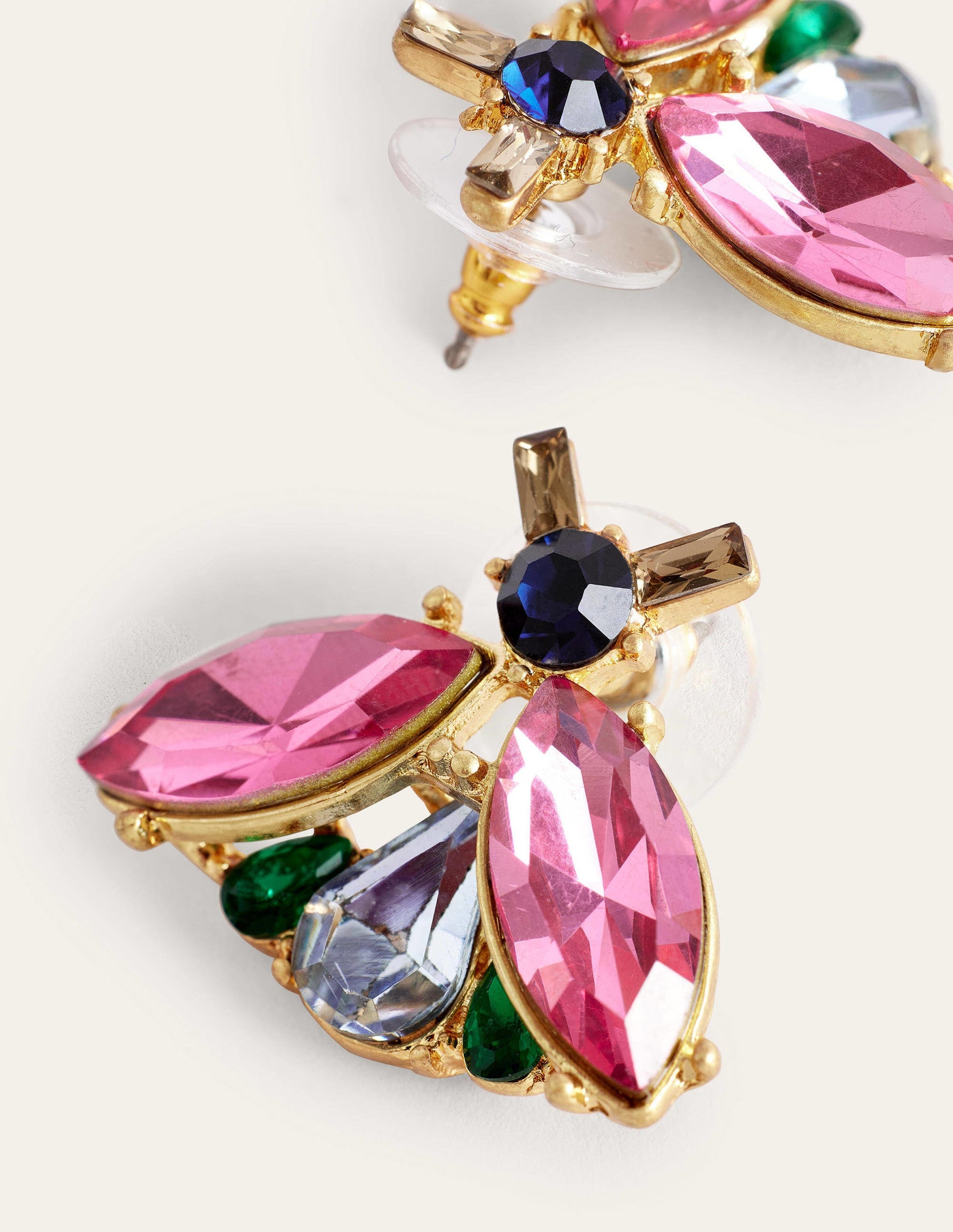 Embellished Bee Stud Earrings-Blue & Pink-3
